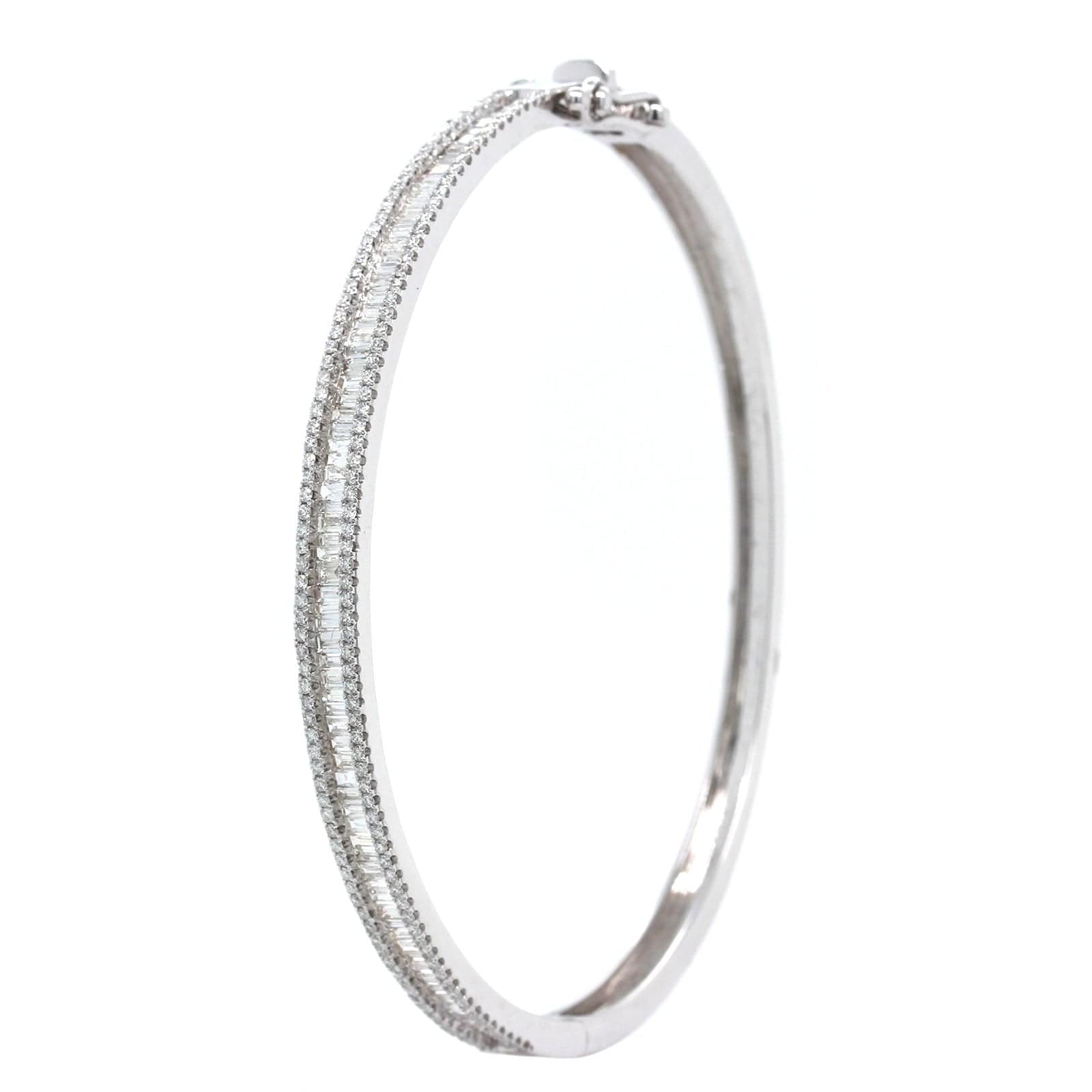 14K White Gold 3 Row Diamond Bangle Bracelet - Image 2
