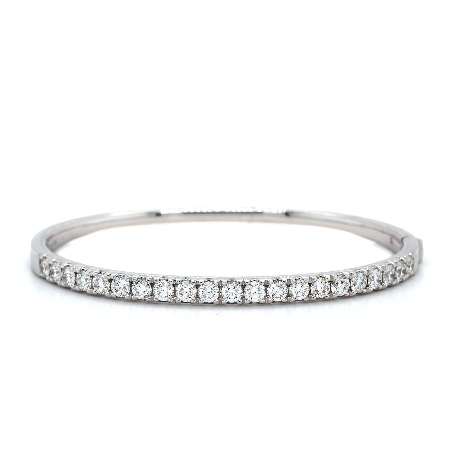 14K White Gold Prong Set Diamond Bangle