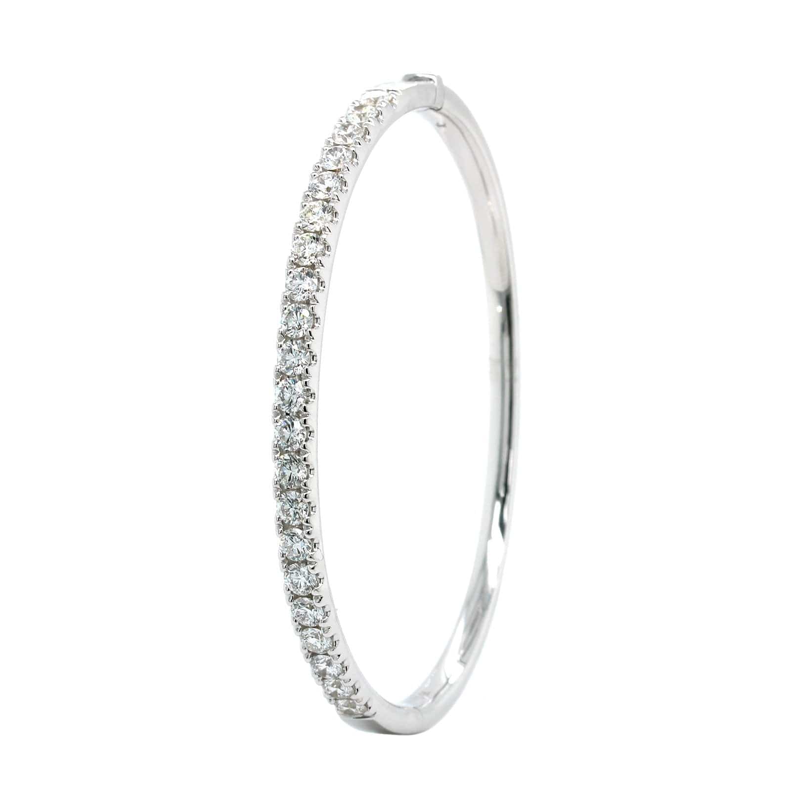 14K White Gold Prong Set Diamond Bangle - Image 2