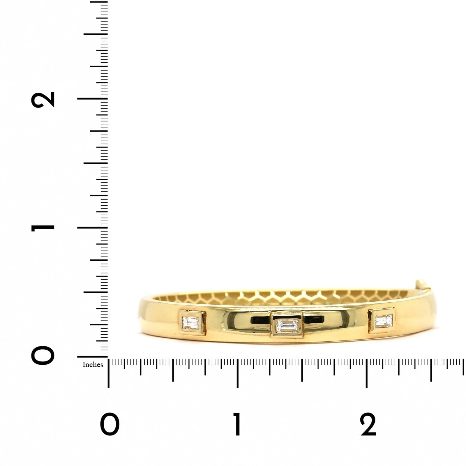 18K Yellow Gold Emerald Cut Diamond Bangle Bracelet - Image 3