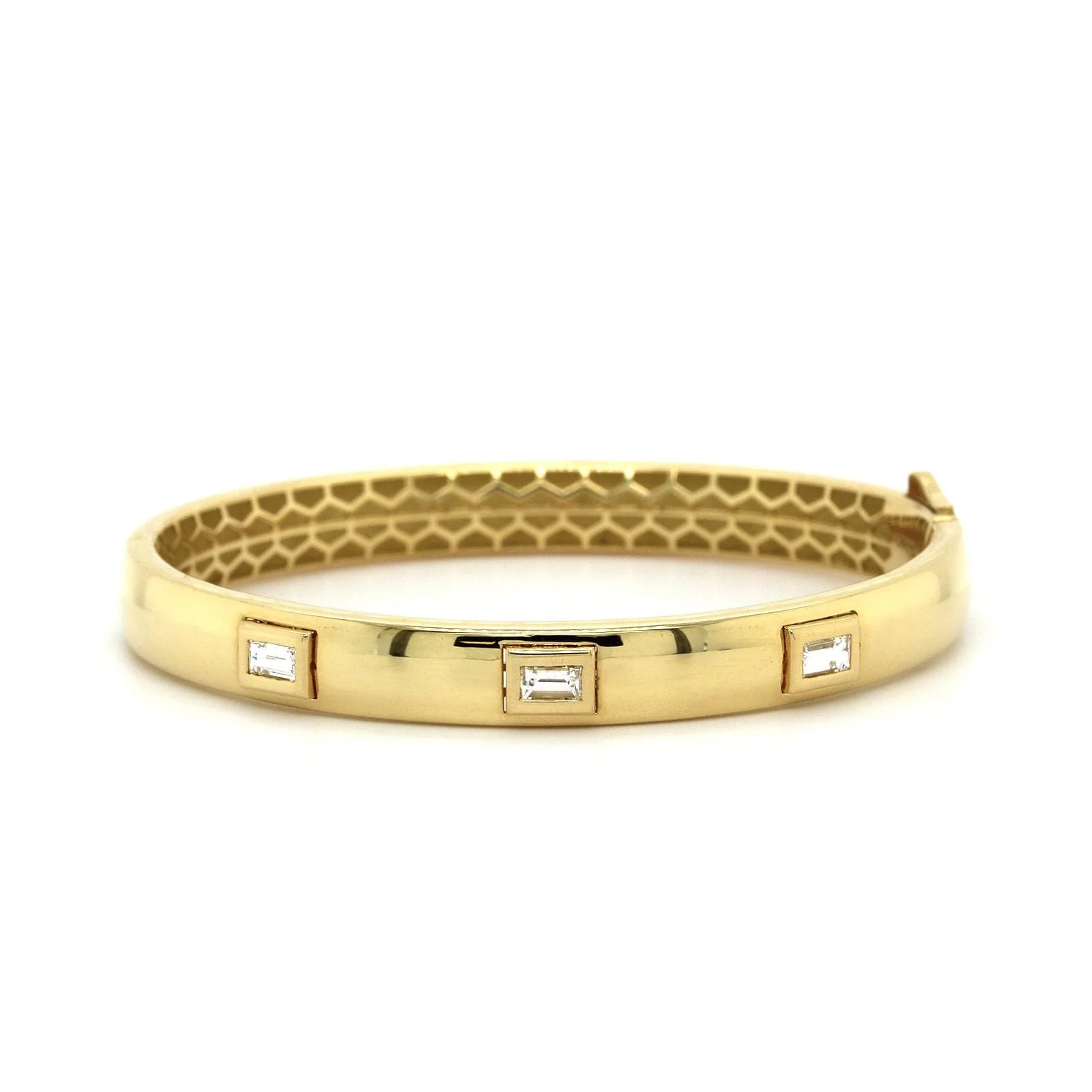 18K Yellow Gold Emerald Cut Diamond Bangle Bracelet - Image 4