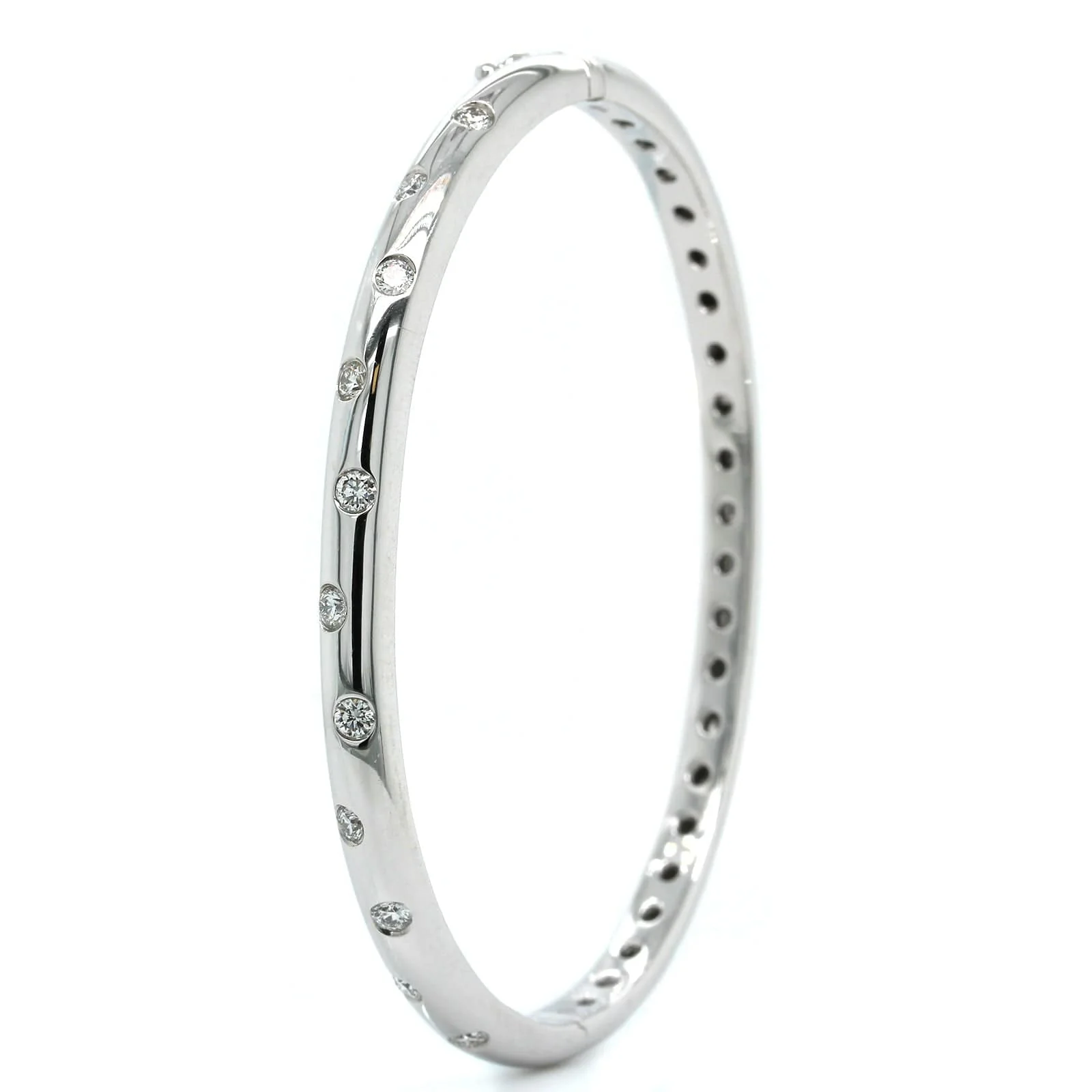 18K White Gold Burnish Set Diamond Bangle - Image 3