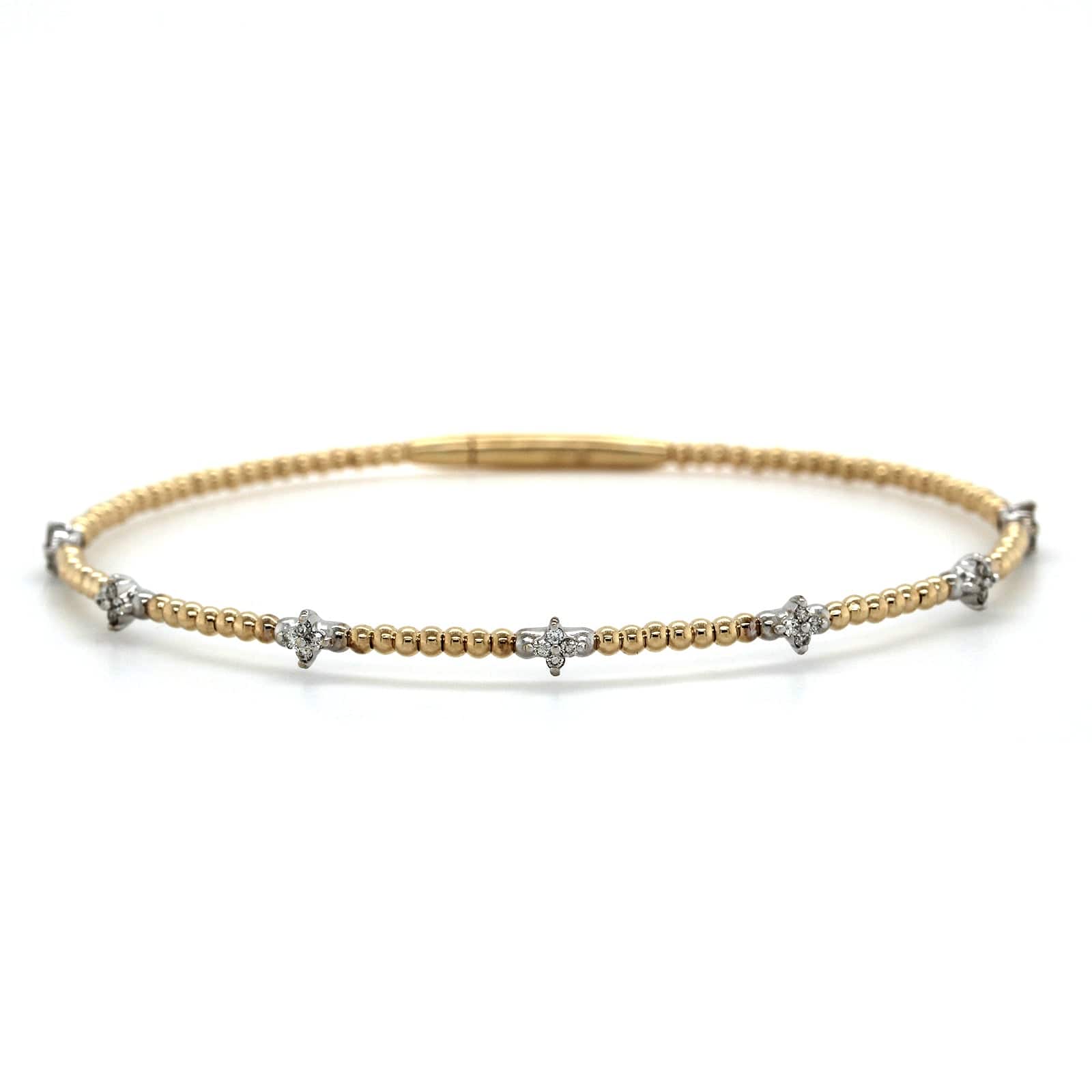 14K Yellow Gold Beaded Flex Diamond Bangle Bracelet