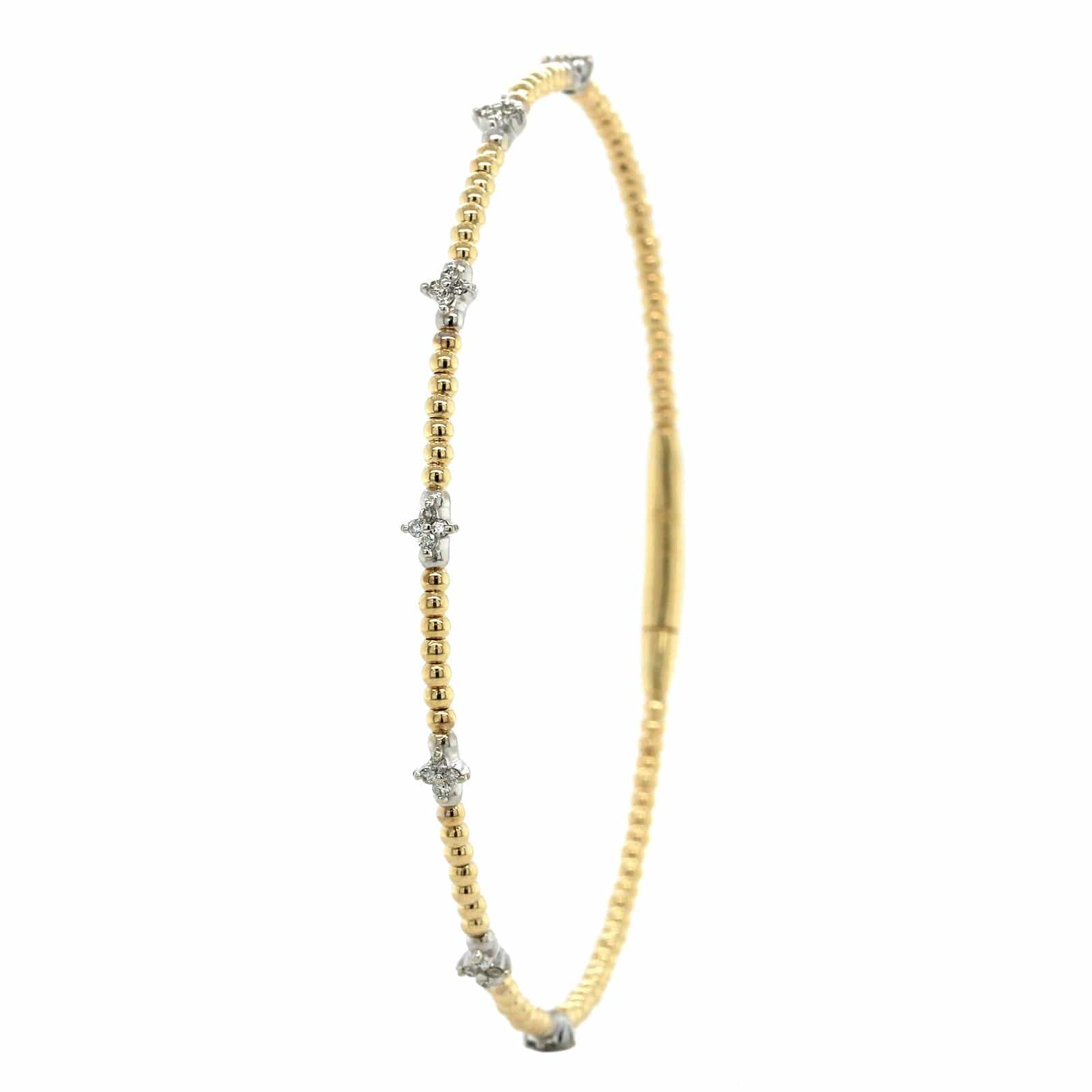 14K Yellow Gold Beaded Flex Diamond Bangle Bracelet - Image 2