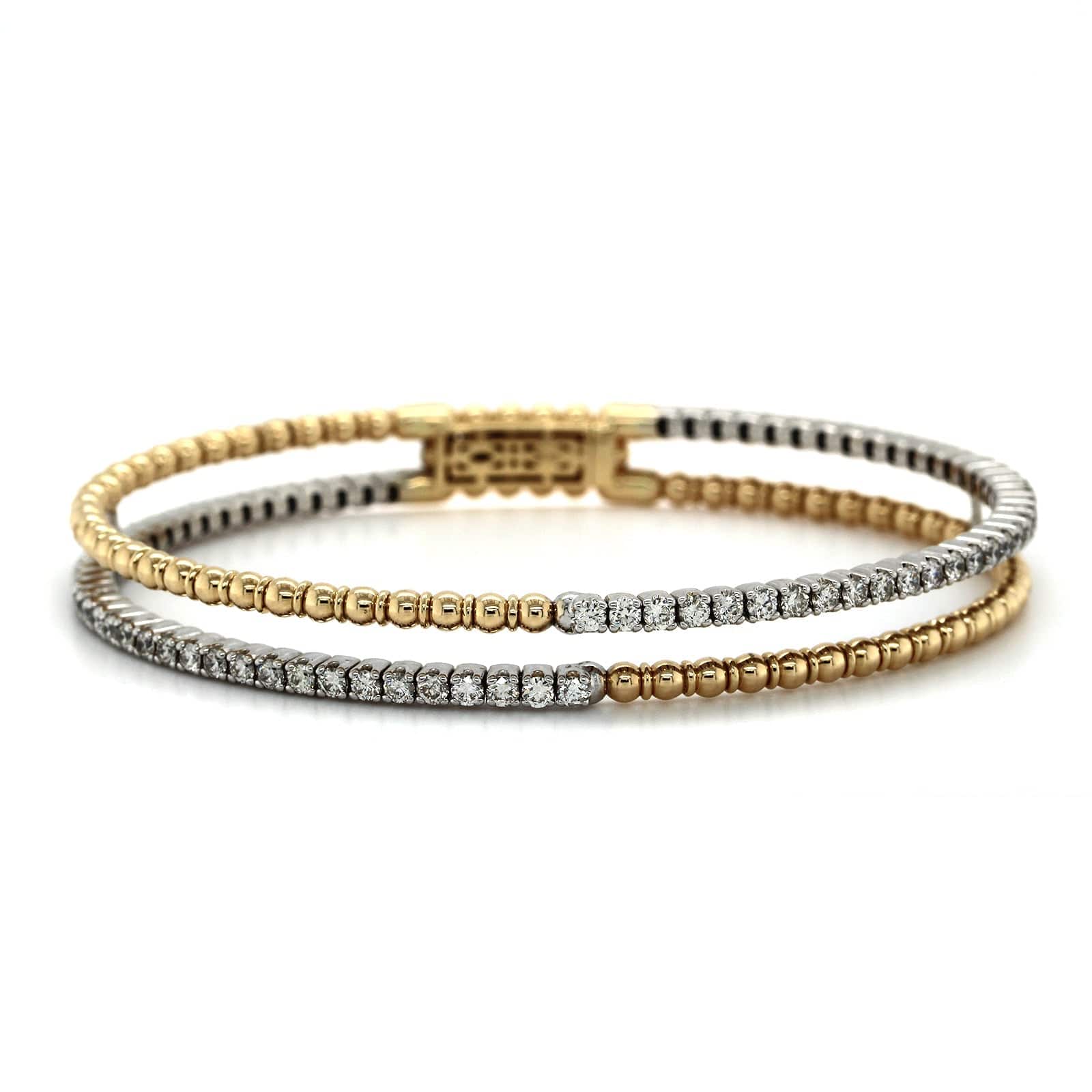 14K Yellow Gold 2 Row Beaded Diamond Bangle Bracelet