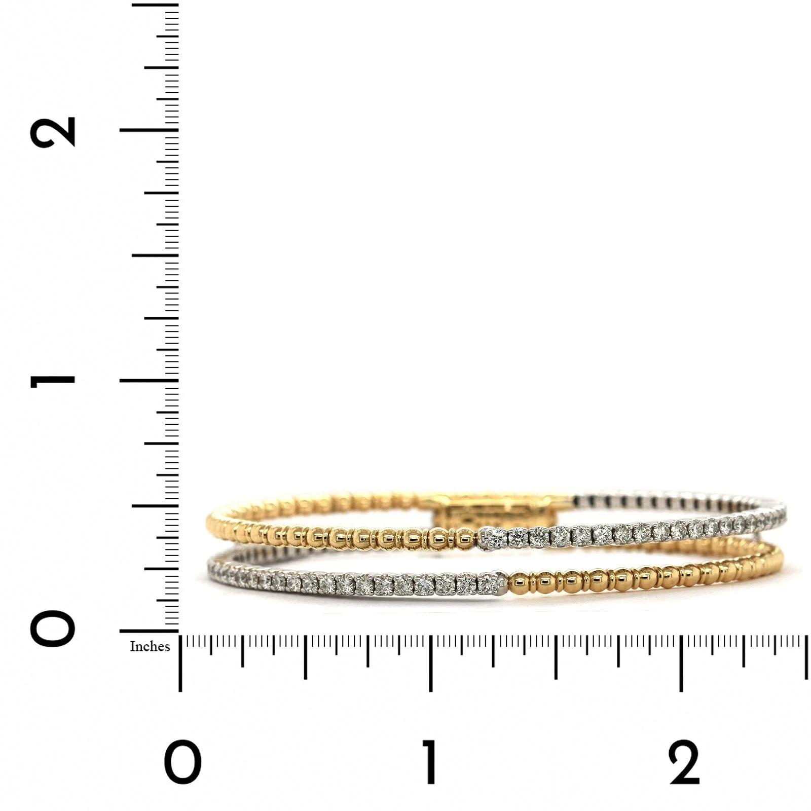 14K Yellow Gold 2 Row Beaded Diamond Bangle Bracelet - Image 3