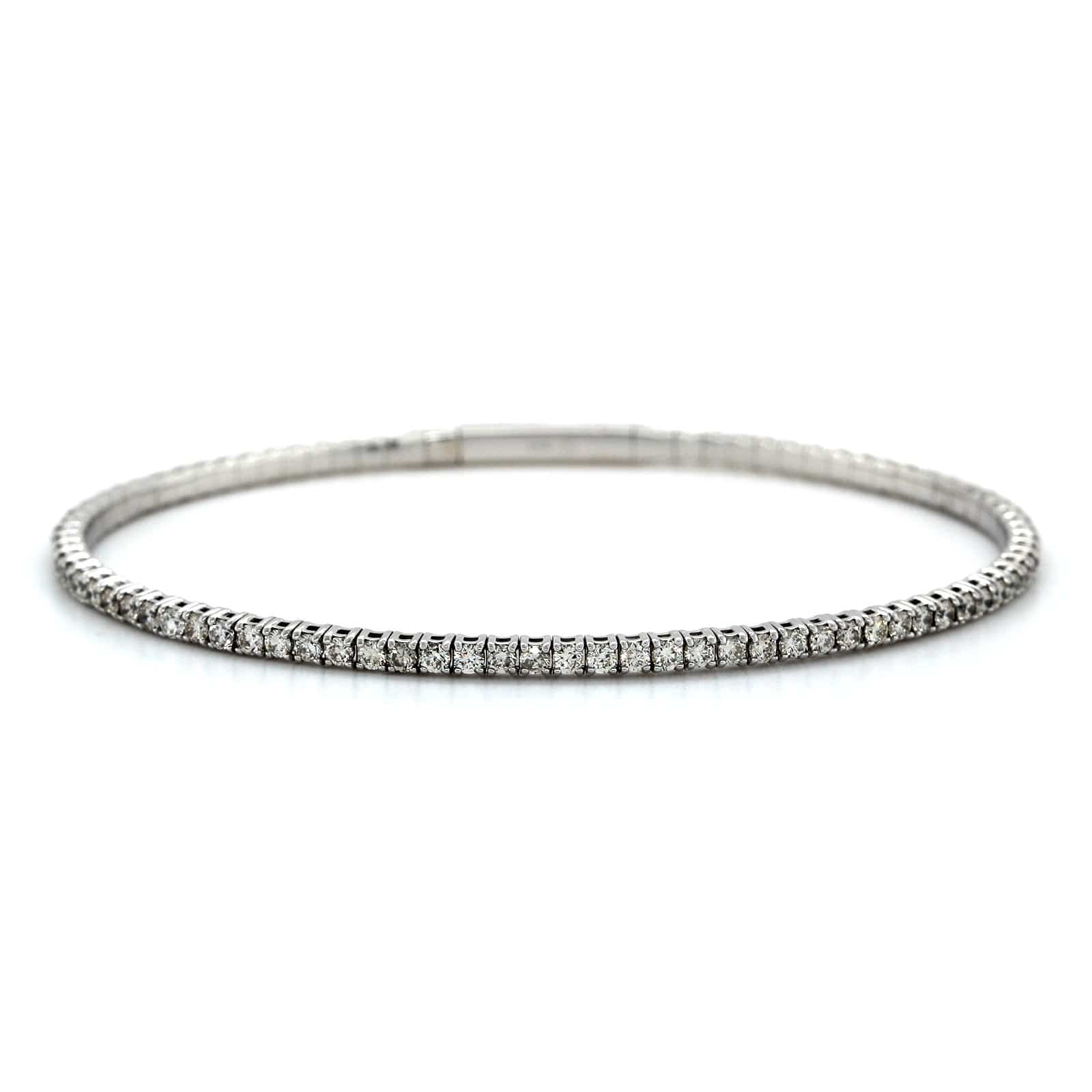 14K White Gold Flexible Diamond Bangle Bracelet