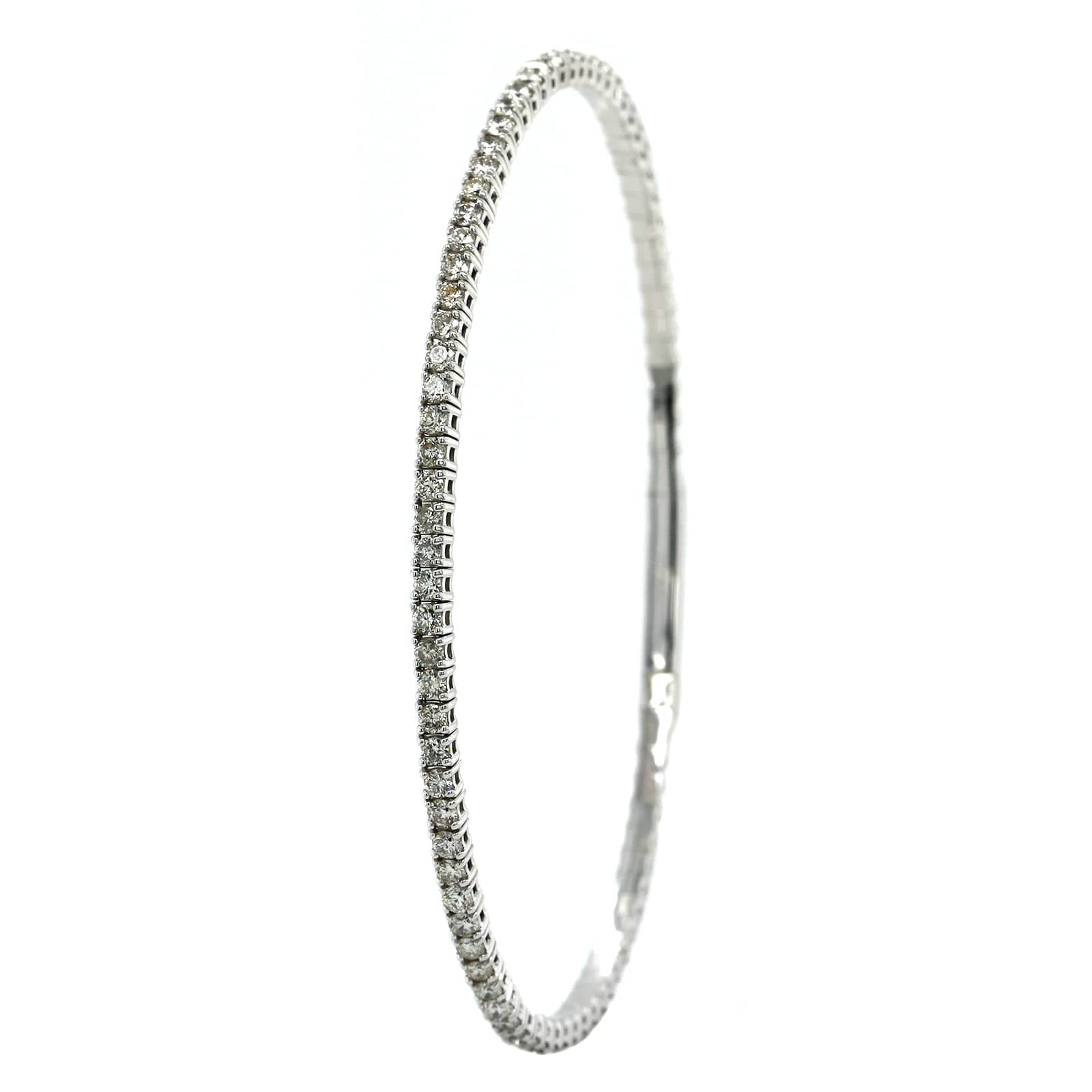 14K White Gold Flexible Diamond Bangle Bracelet - Image 2