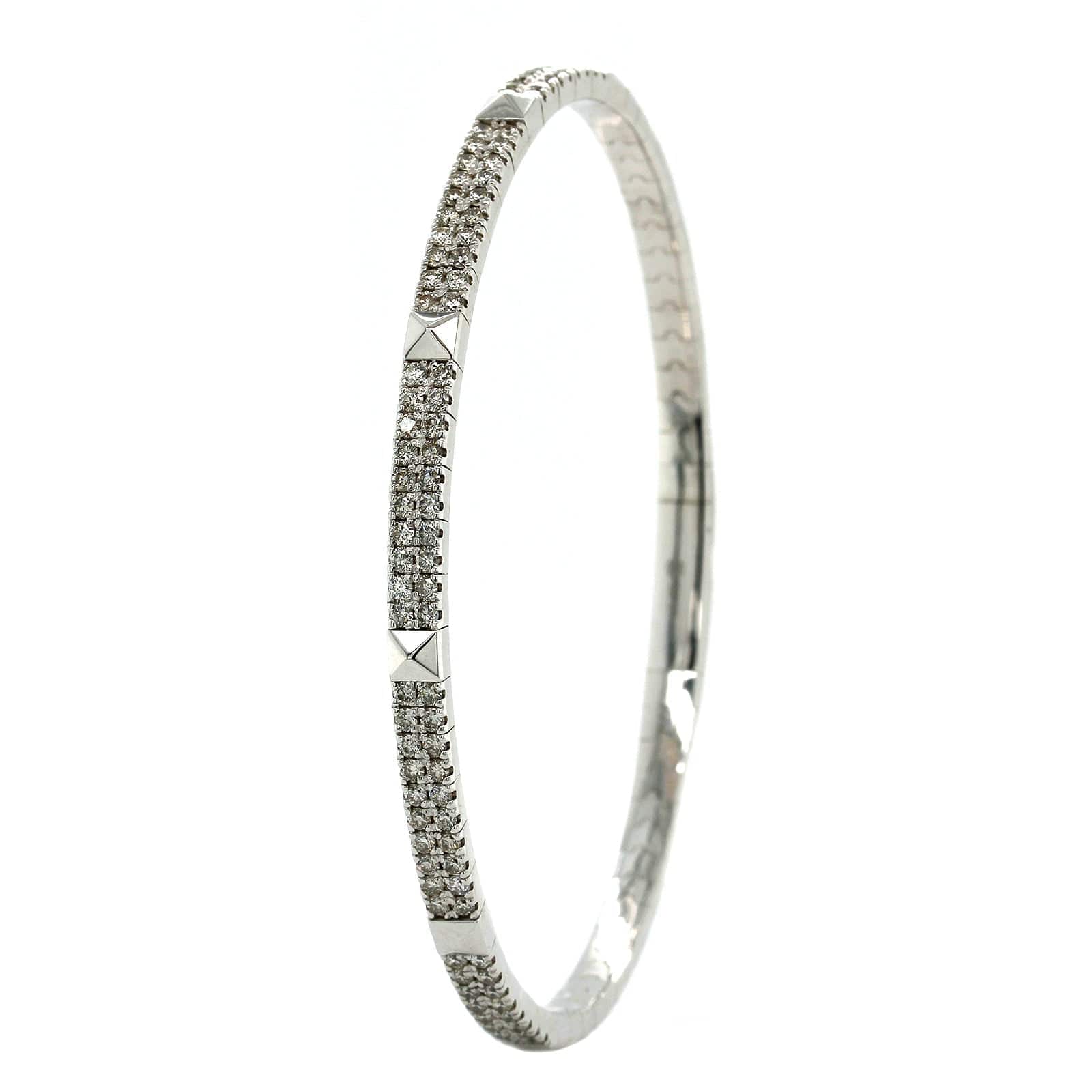 14K White Gold Flexible 2 Row Diamond Bangle Bracelet - Image 2