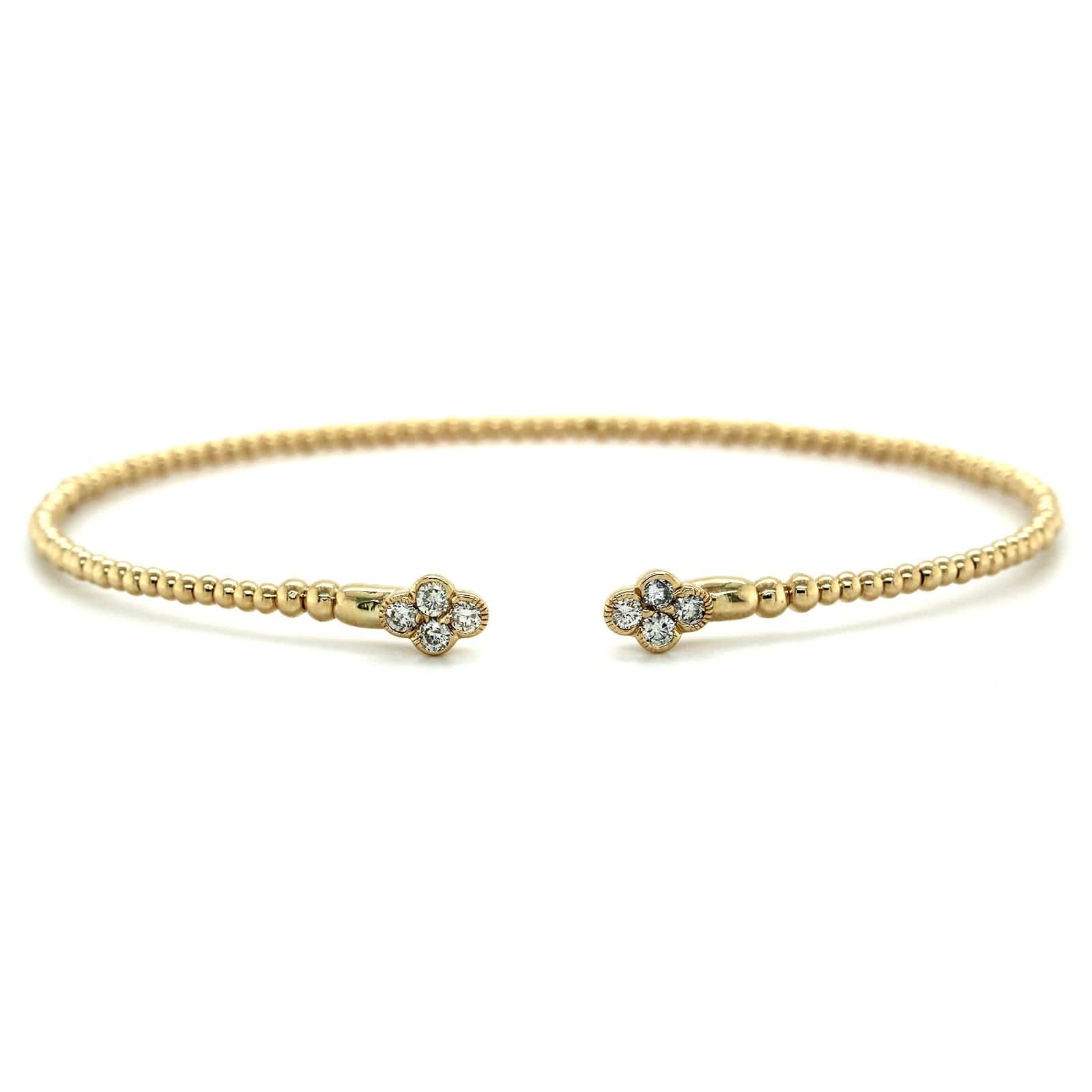 14K Yellow Gold Flexible Pave Diamond Clover Cuff Bracelet
