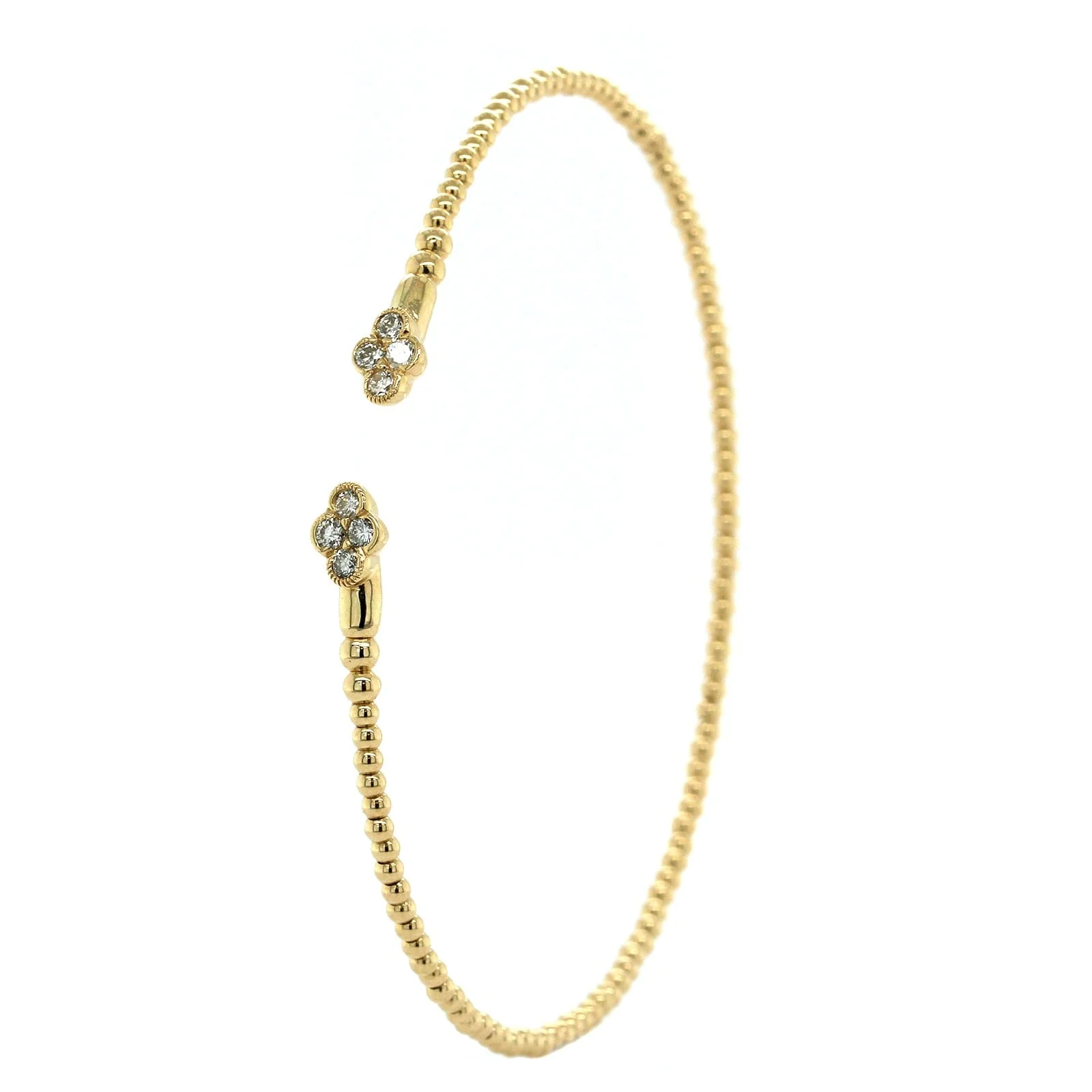14K Yellow Gold Flexible Pave Diamond Clover Cuff Bracelet - Image 2