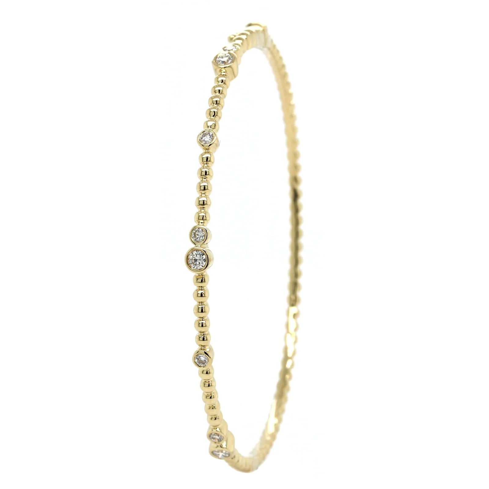 14K Yellow Gold Beaded Diamond Bangle Bracelet - Image 2