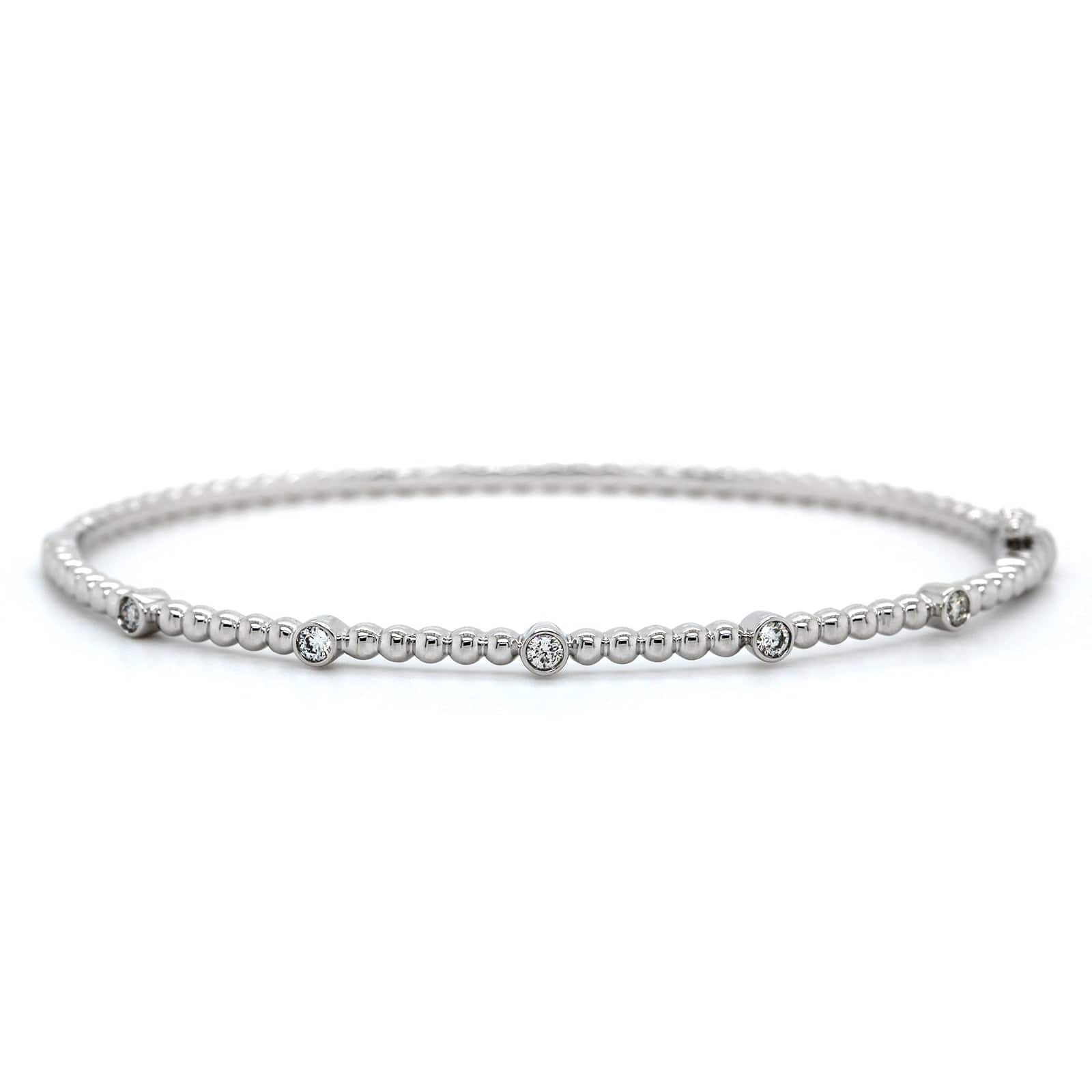 18K White Gold Beaded Diamond Bangle Bracelet