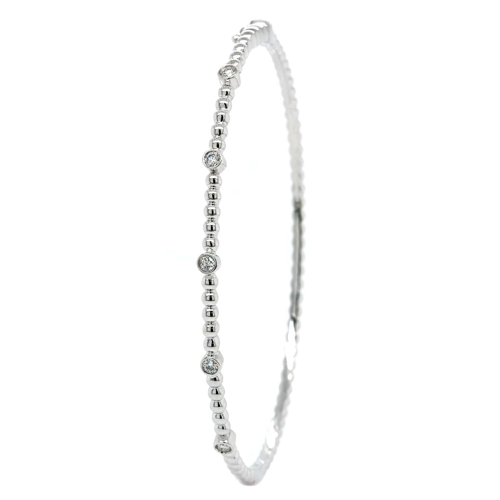 18K White Gold Beaded Diamond Bangle Bracelet - Image 3