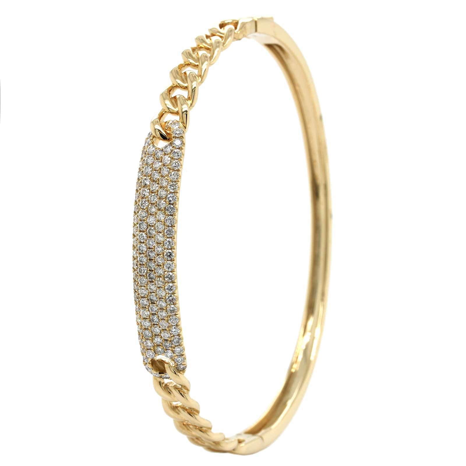14K Yellow Gold Pave Diamond Bar Curb Bangle Bracelet - Image 2