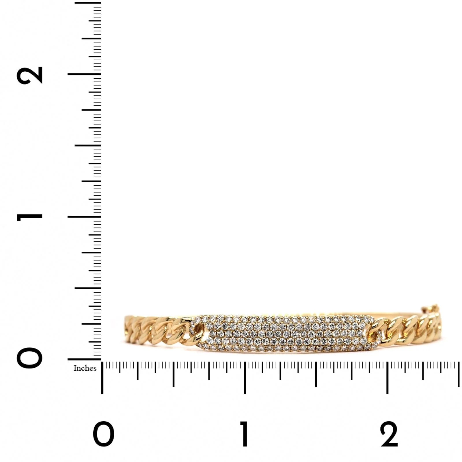 14K Yellow Gold Pave Diamond Bar Curb Bangle Bracelet - Image 3