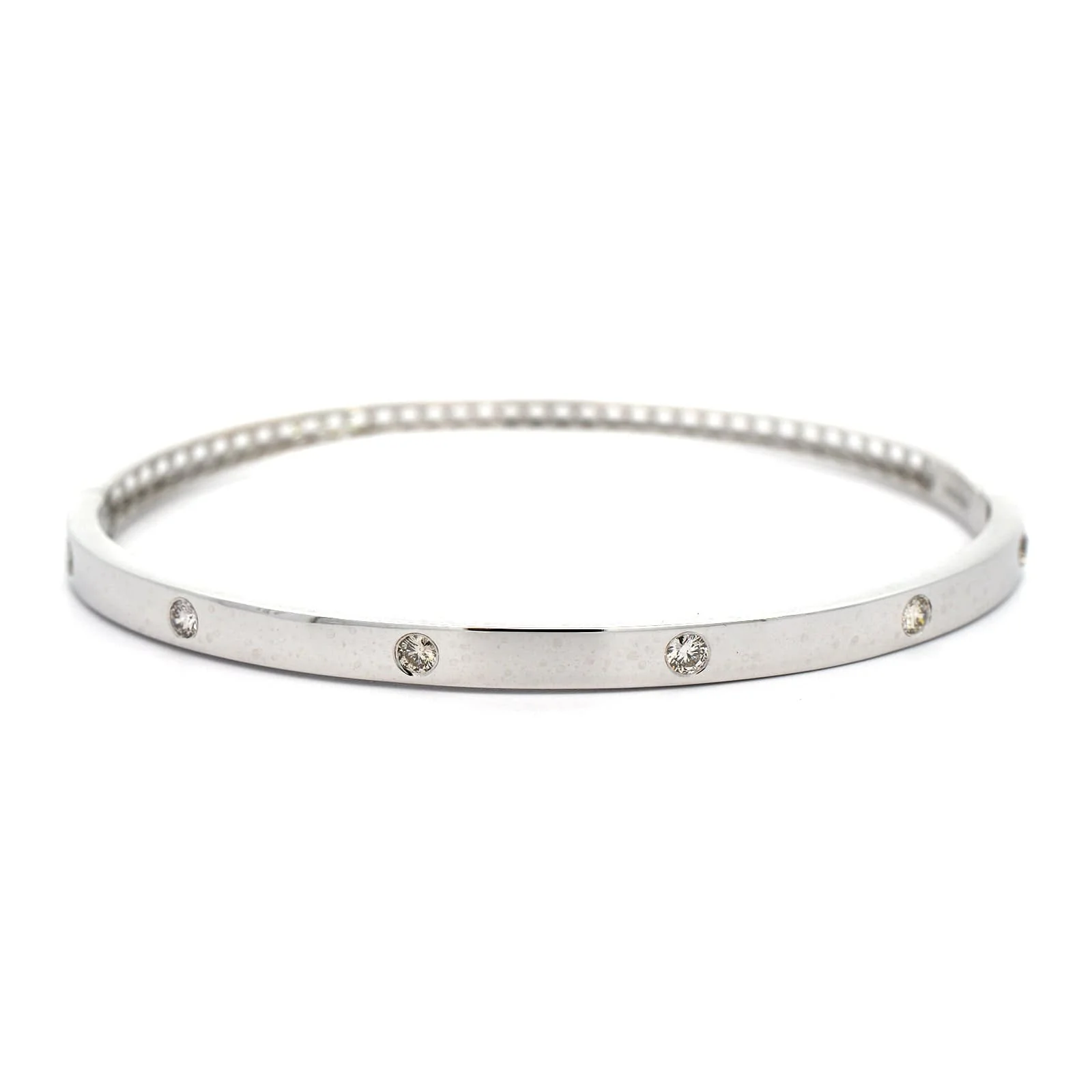 14K White Gold High Polished Diamond Bangle Bracelet - Image 4