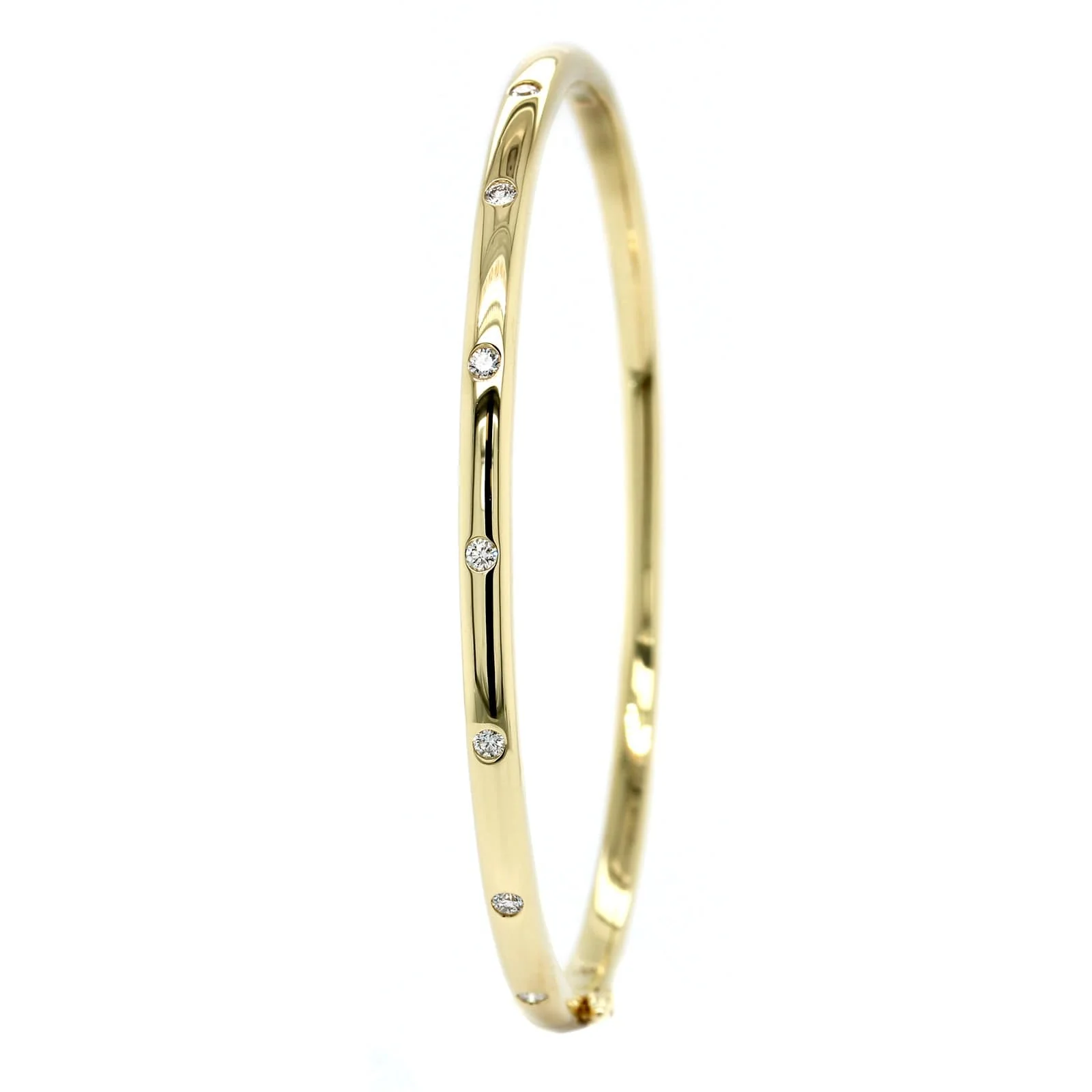 14K Yellow Gold Burnished Set Diamond Bangle - Image 2