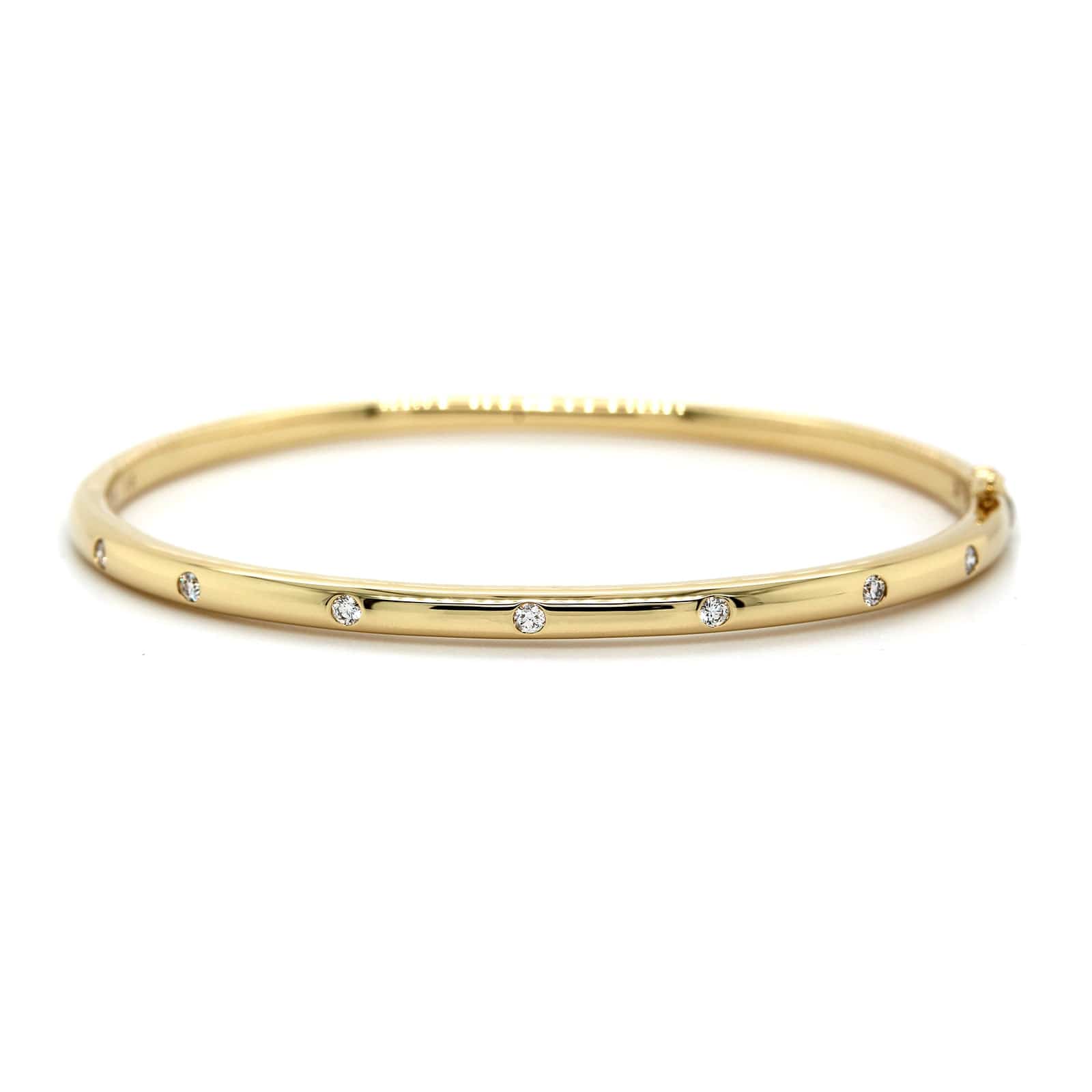 14K Yellow Gold Burnished Set Diamond Bangle - Image 4