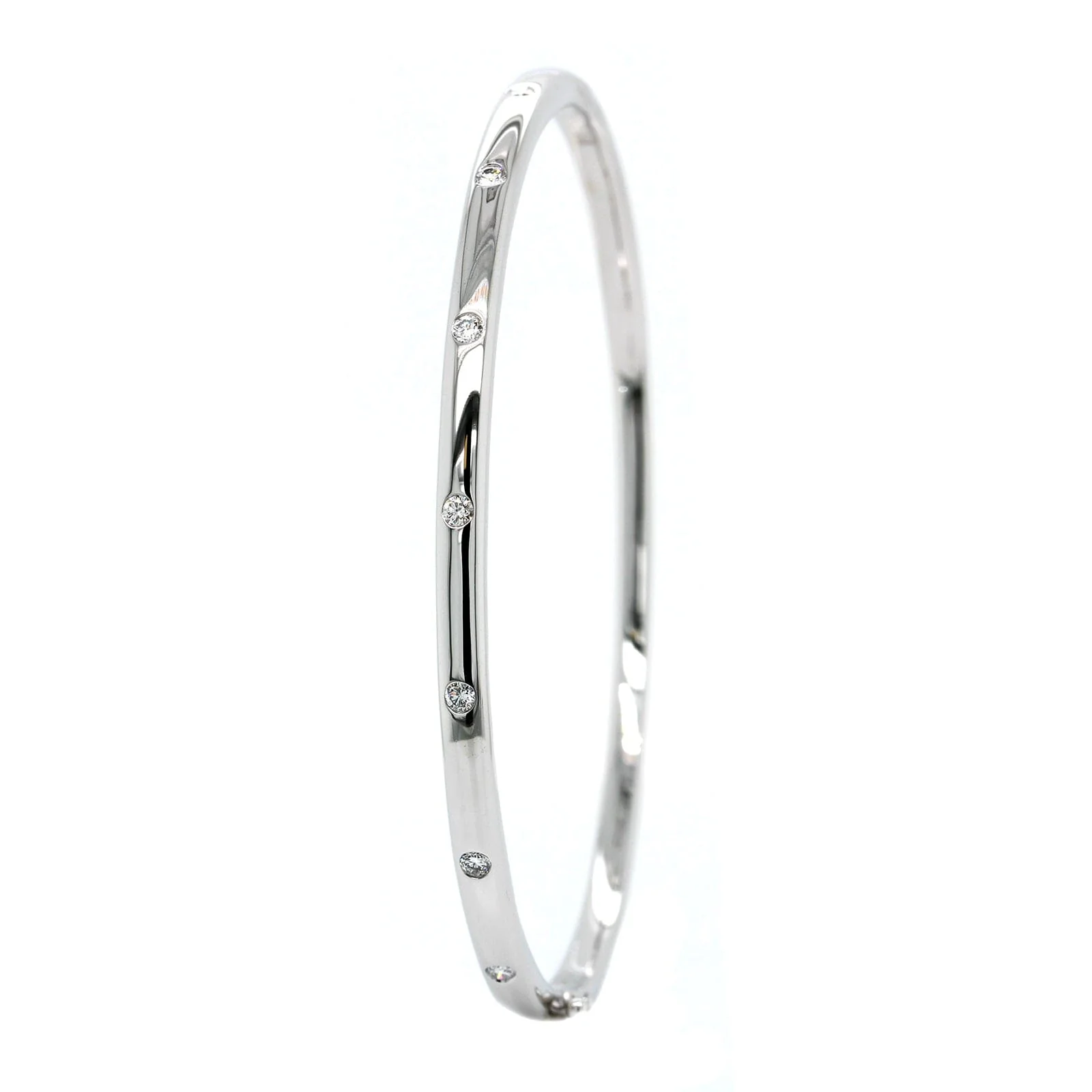 14K White Gold Burnished Set Diamond Bangle - Image 2
