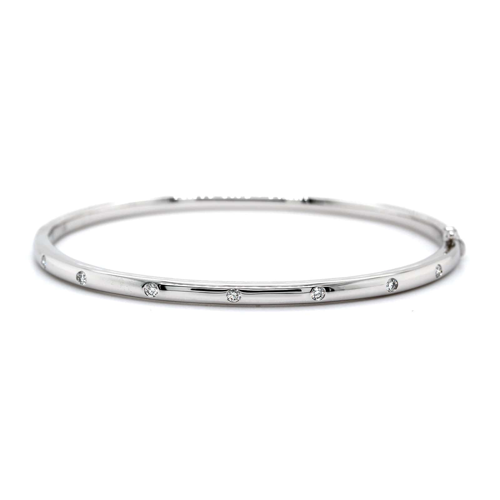 14K White Gold Burnished Set Diamond Bangle - Image 4