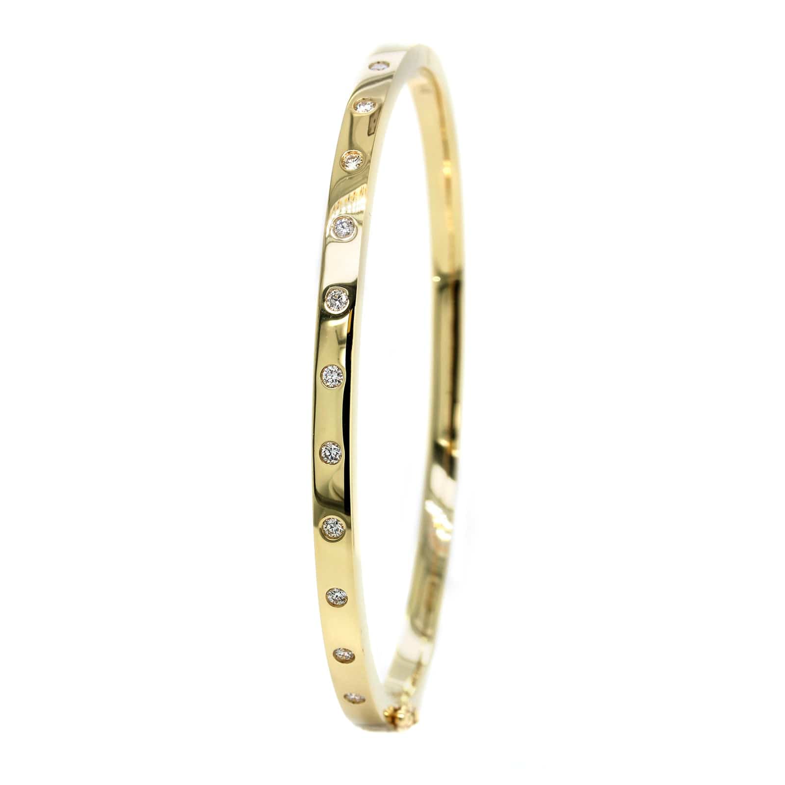 14K Yellow Gold Burnished Set Diamond Bangle - Image 2