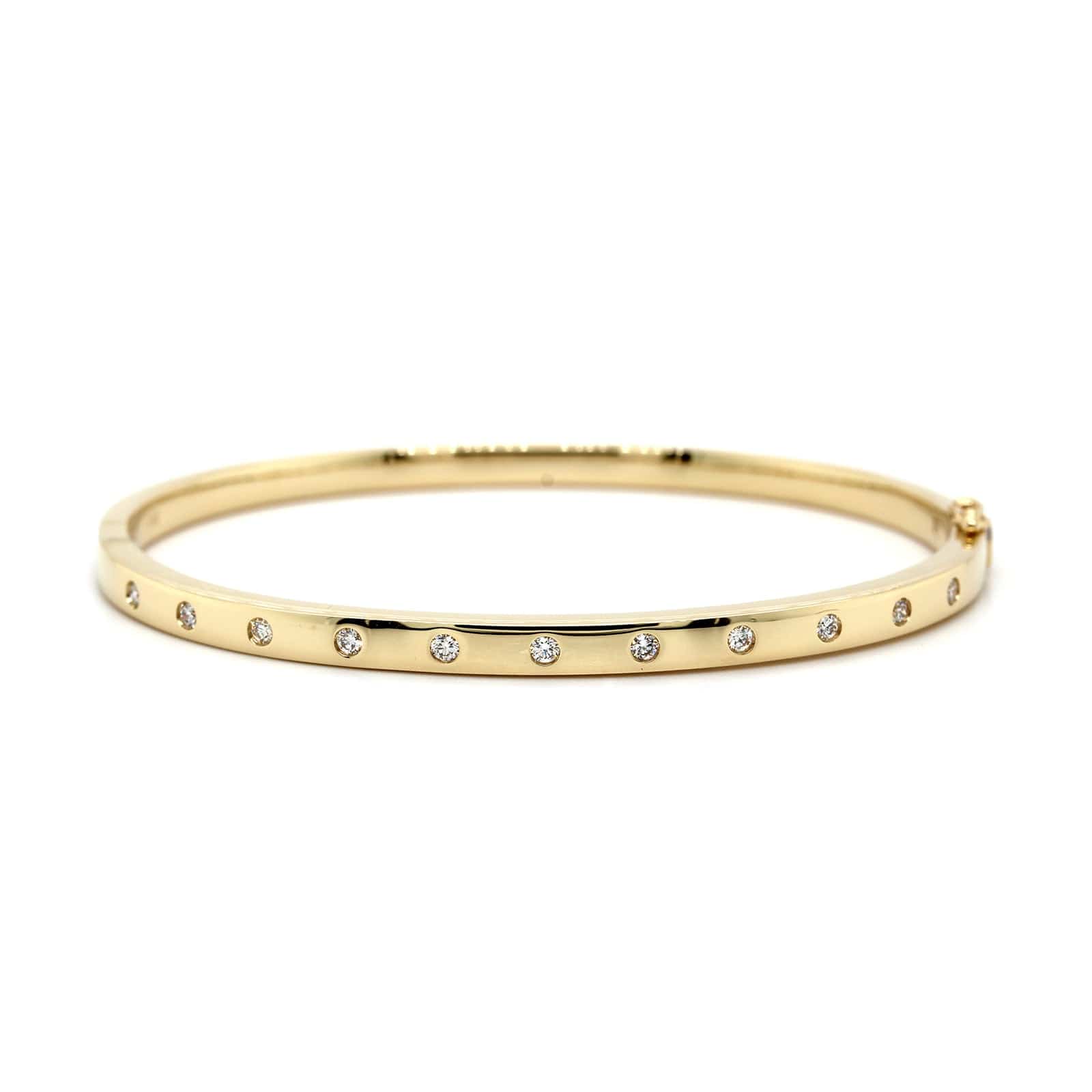 14K Yellow Gold Burnished Set Diamond Bangle - Image 4