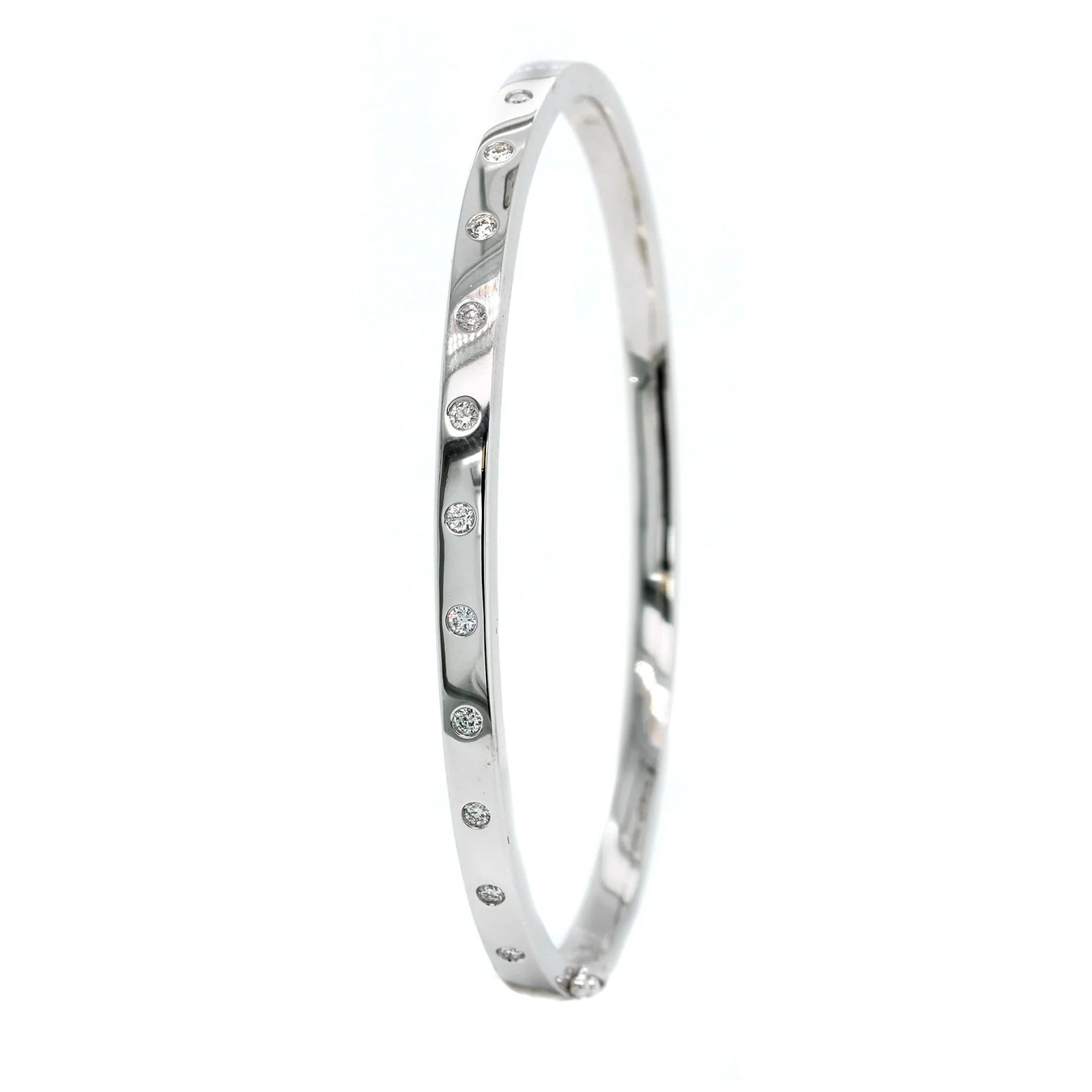 14K White Gold Burnished Set Diamond Bangle - Image 2