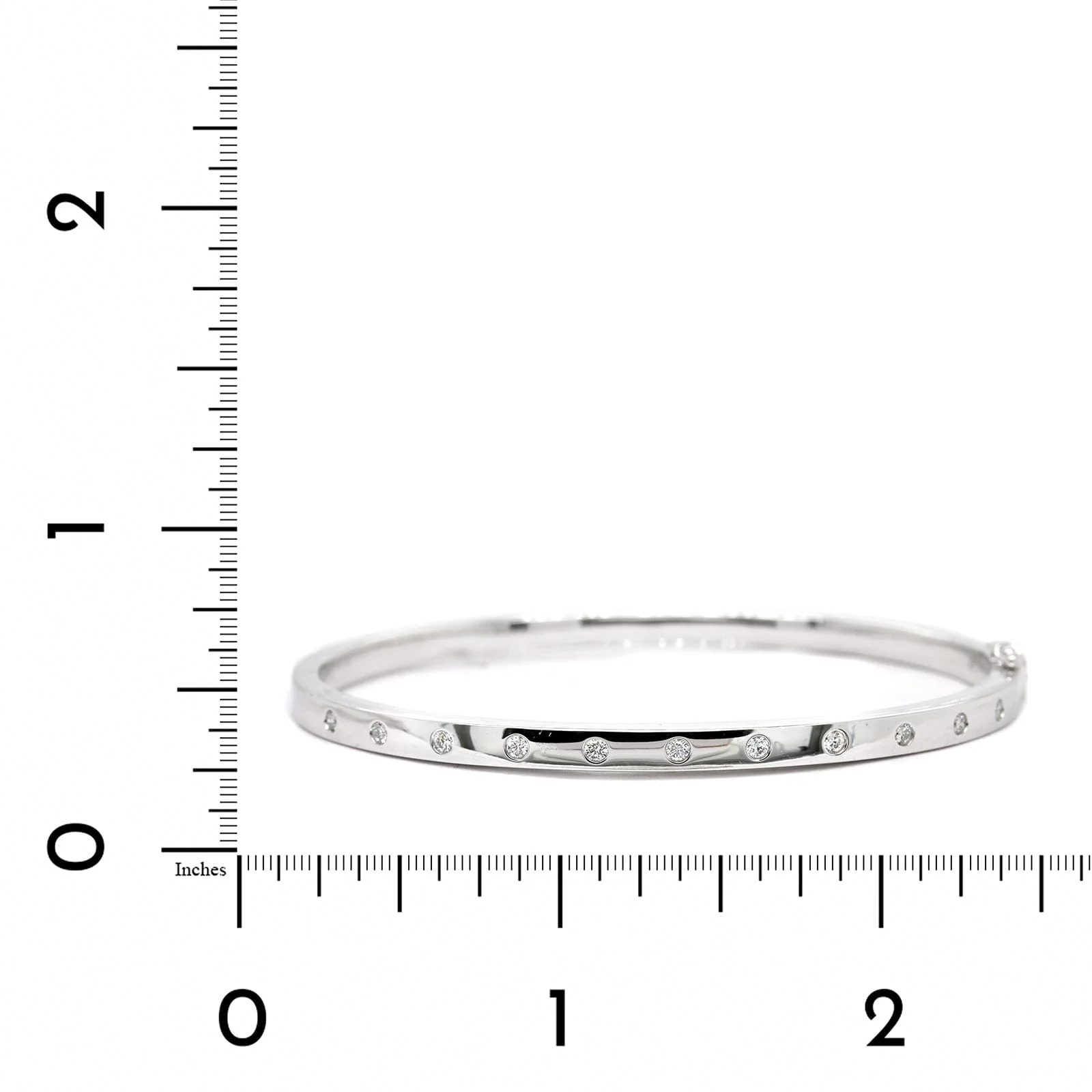 14K White Gold Burnished Set Diamond Bangle - Image 3
