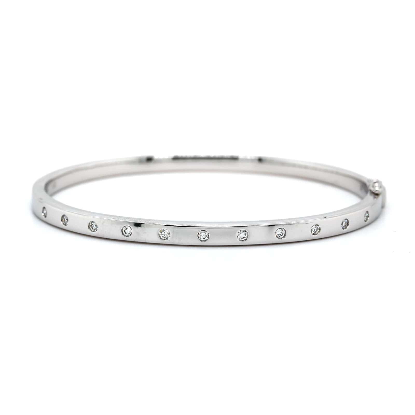 14K White Gold Burnished Set Diamond Bangle - Image 4