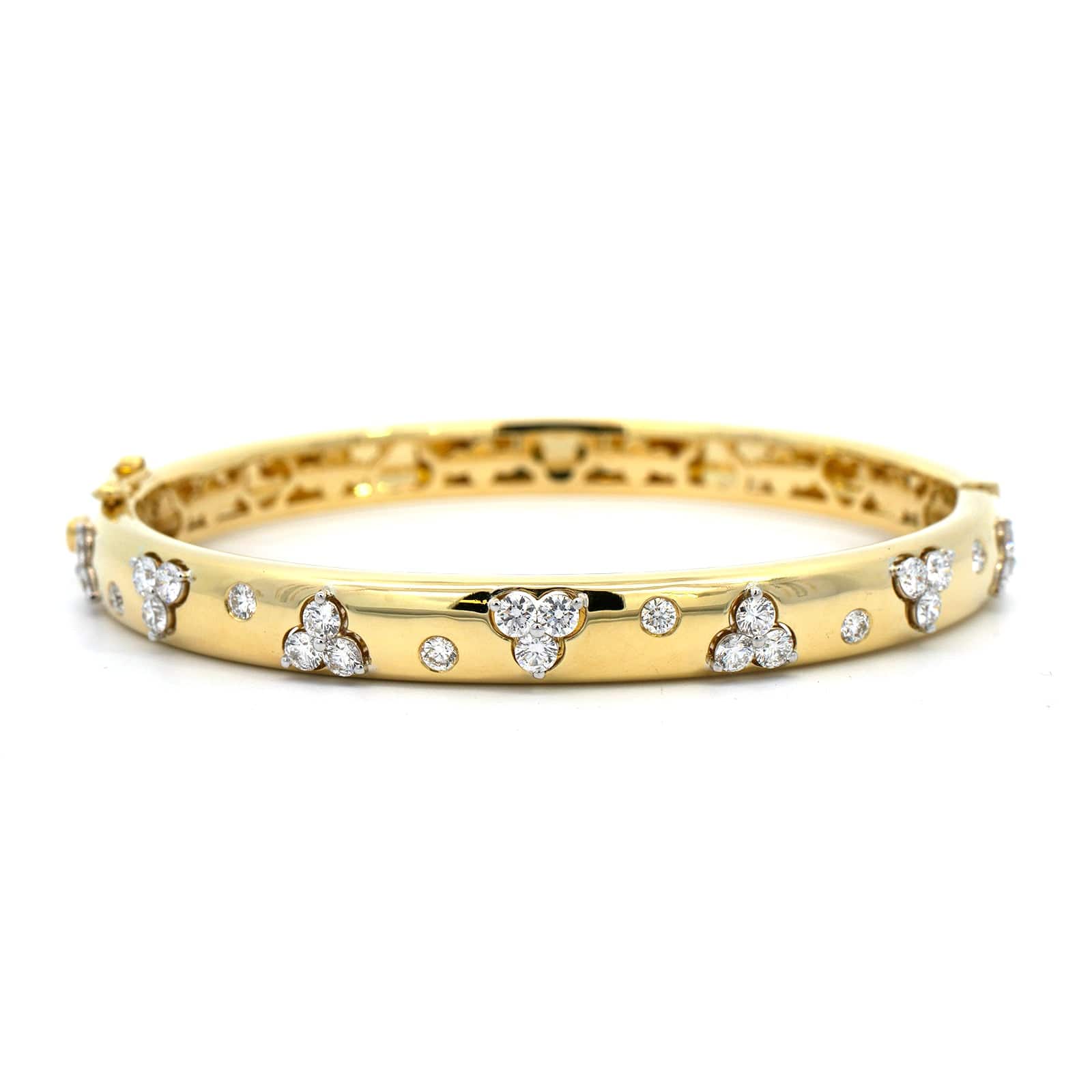18K Yellow Gold High Polished Diamond Bangle Bracelet