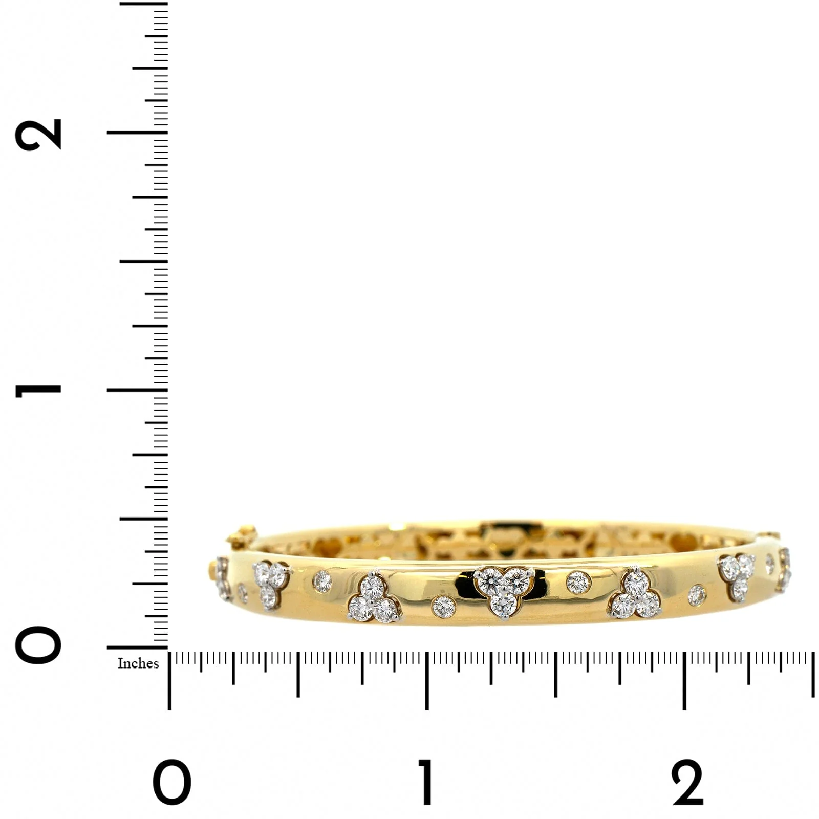 18K Yellow Gold High Polished Diamond Bangle Bracelet - Image 3
