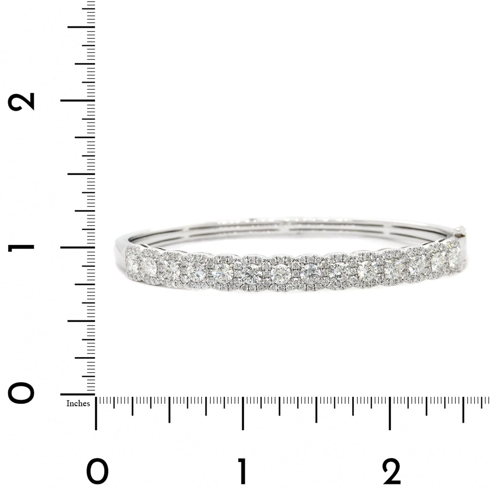14K White Gold Round and Cushion Cut Diamond Bangle Bracelet - Image 3