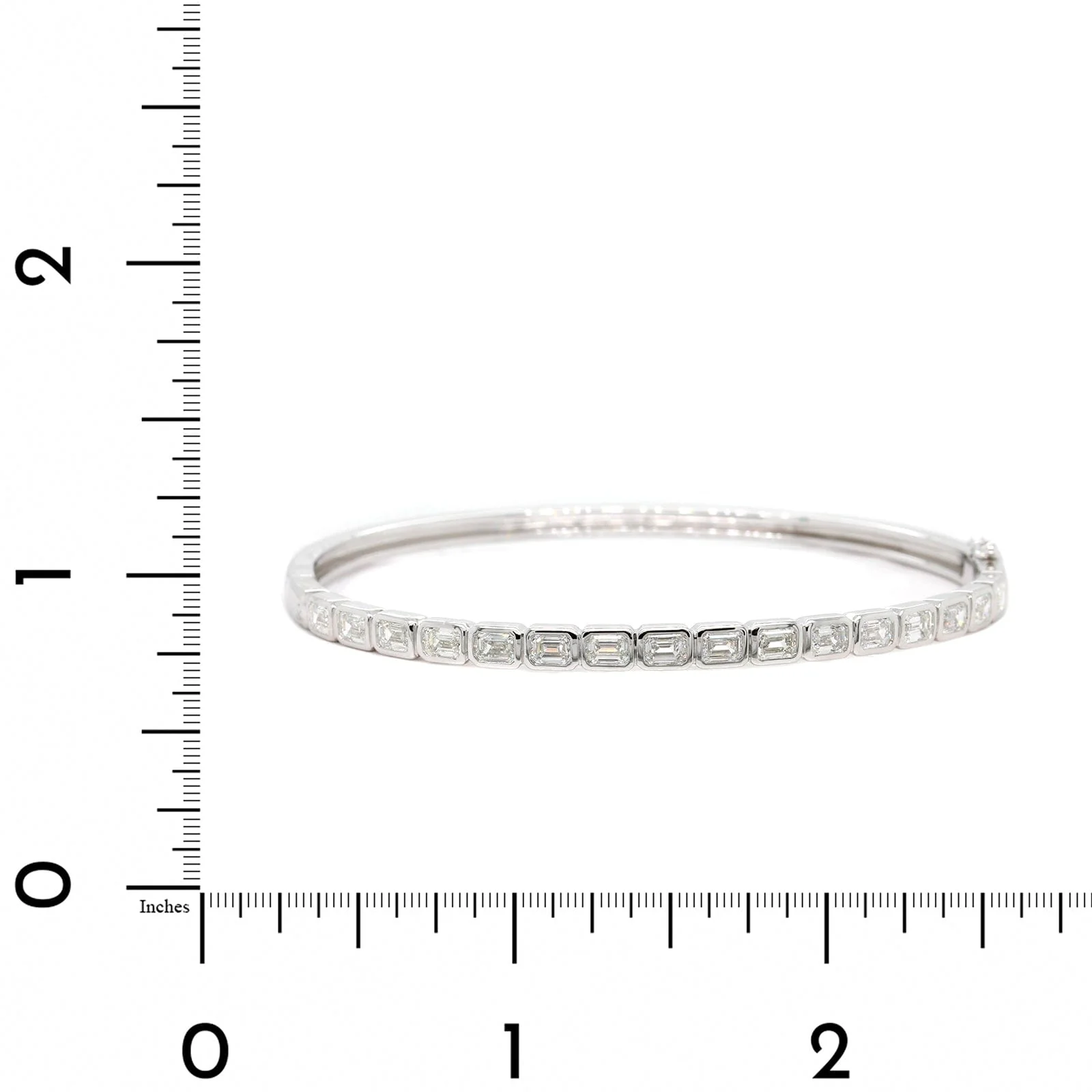 14K White Gold Bezel Set Emerald Cut Diamond Bangle Bracelet - Image 3