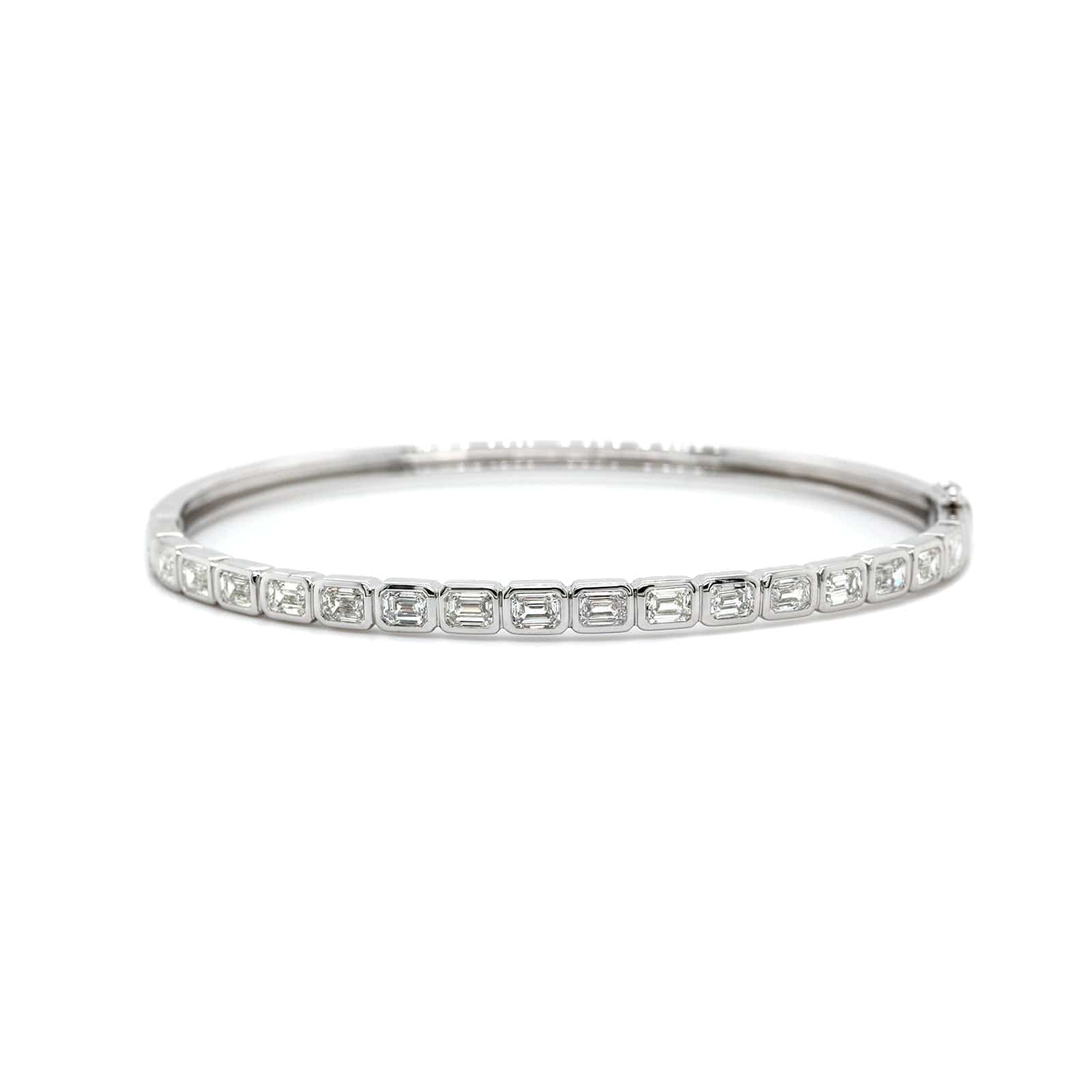 14K White Gold Bezel Set Emerald Cut Diamond Bangle Bracelet - Image 4