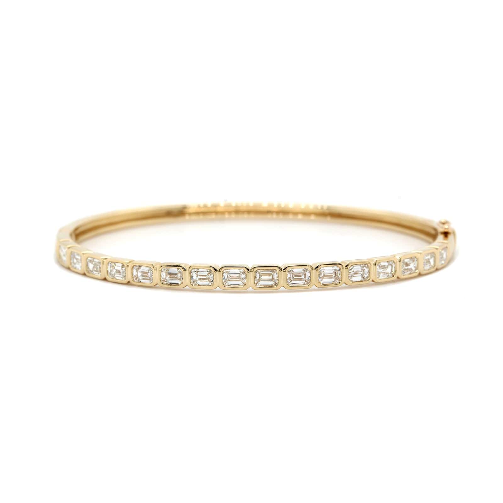 14K Yellow Gold Bezel Set Emerald Cut Diamond Bangle Bracelet