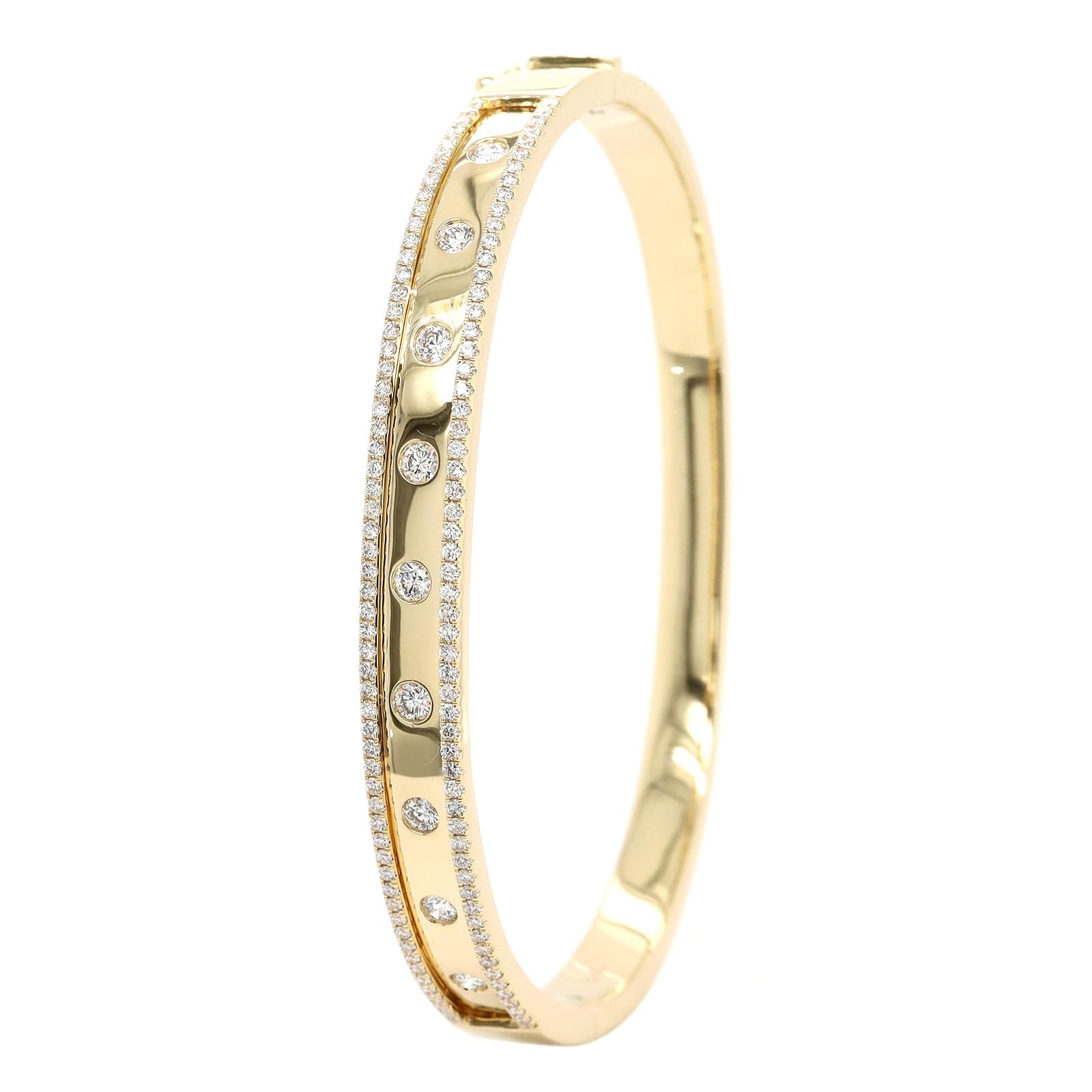 14K Yellow Gold Burnished Set Round Diamond Bangle Bracelet - Image 2