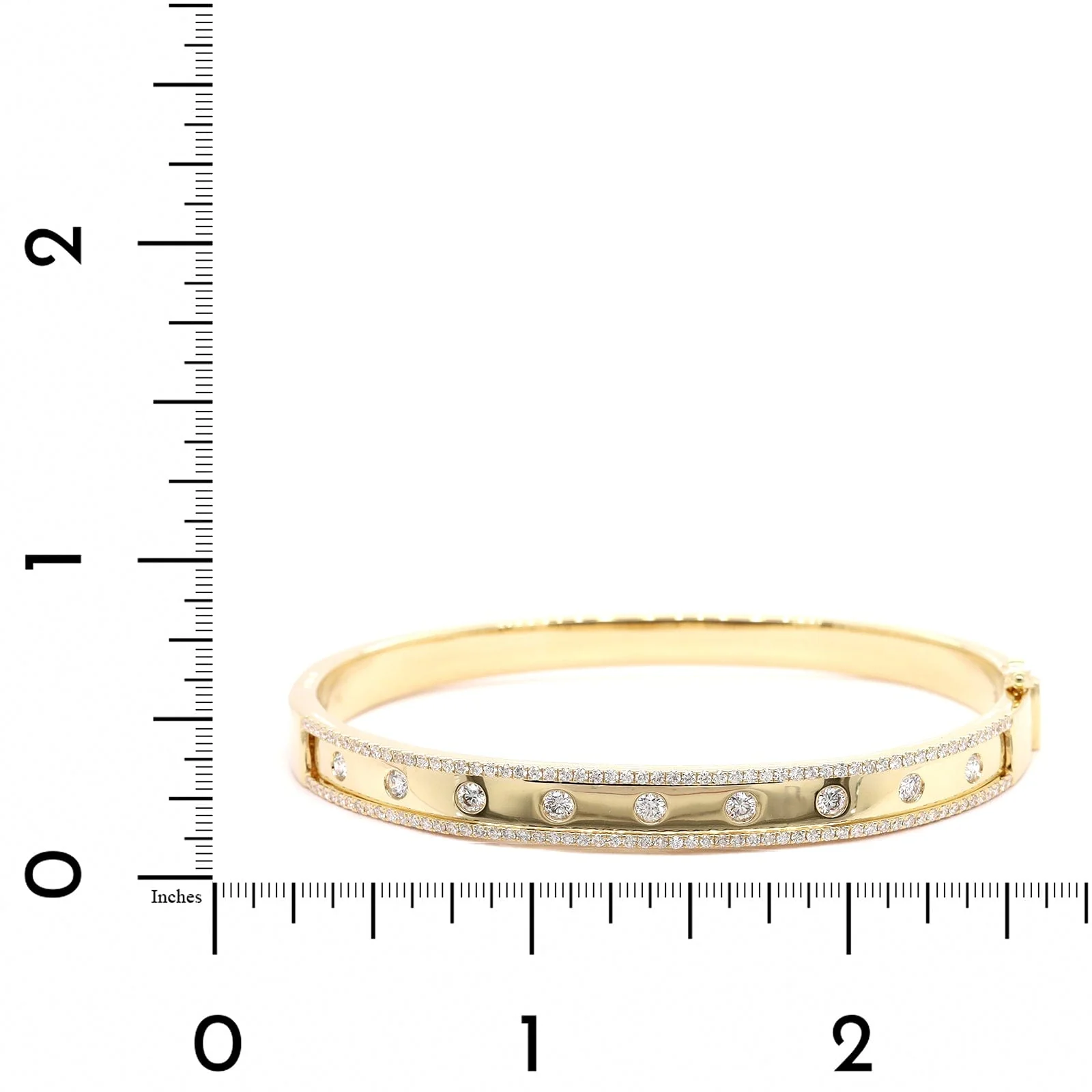 14K Yellow Gold Burnished Set Round Diamond Bangle Bracelet - Image 3