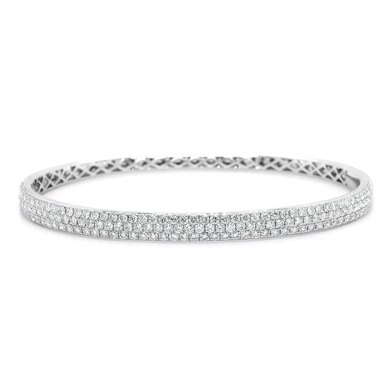 18K White Gold 3 Row Diamond Bangle Bracelet