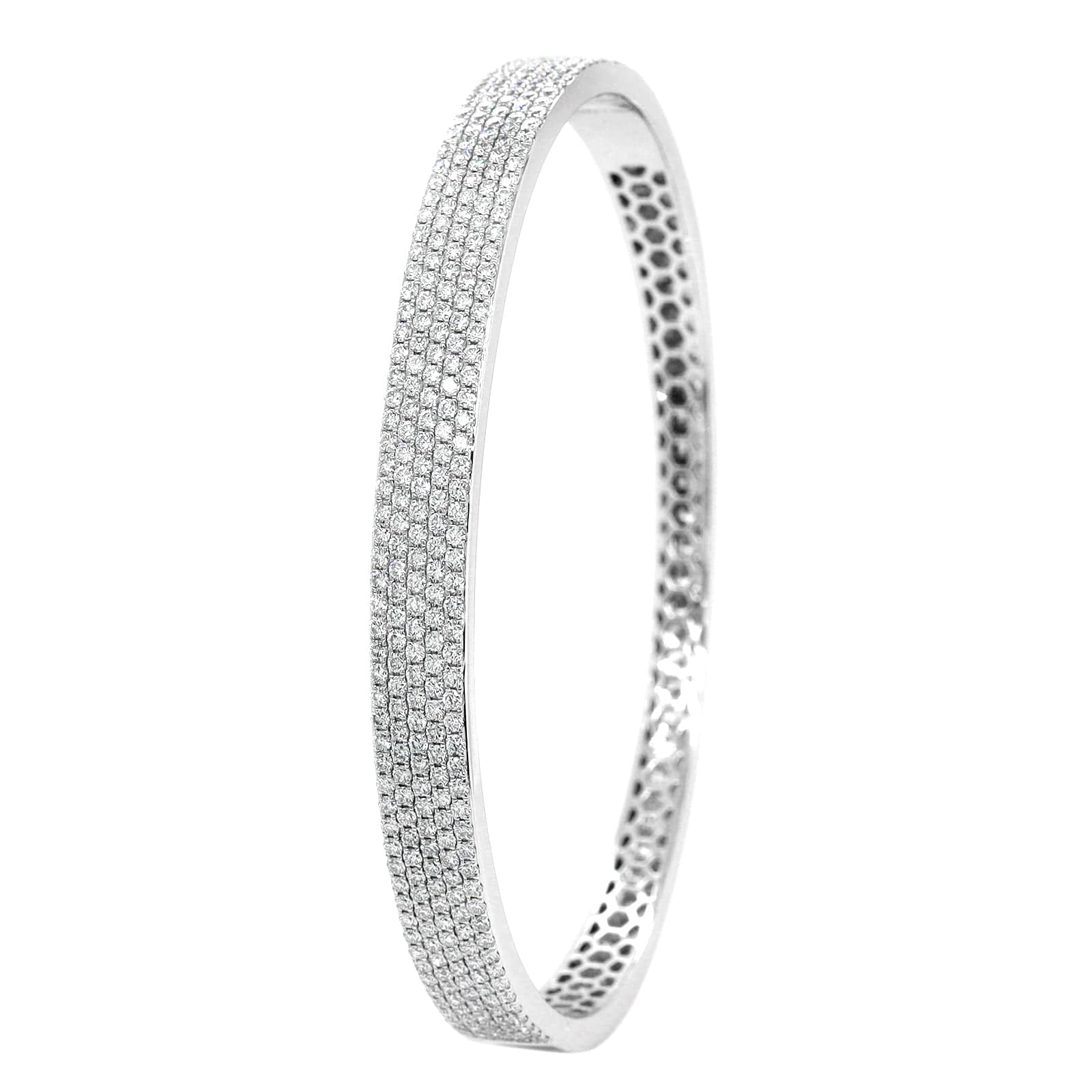 18K White Gold 5 Row Pave Diamond Bangle Bracelet - Image 2