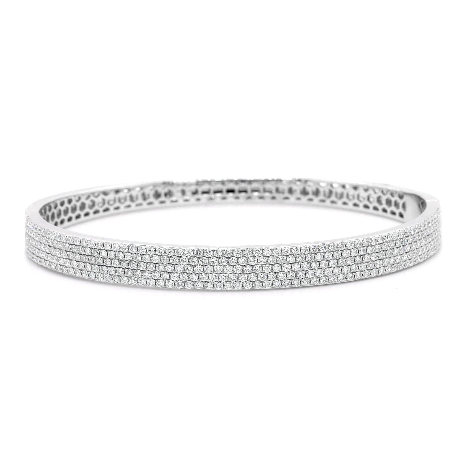 18K White Gold 5 Row Pave Diamond Bangle Bracelet - Image 4