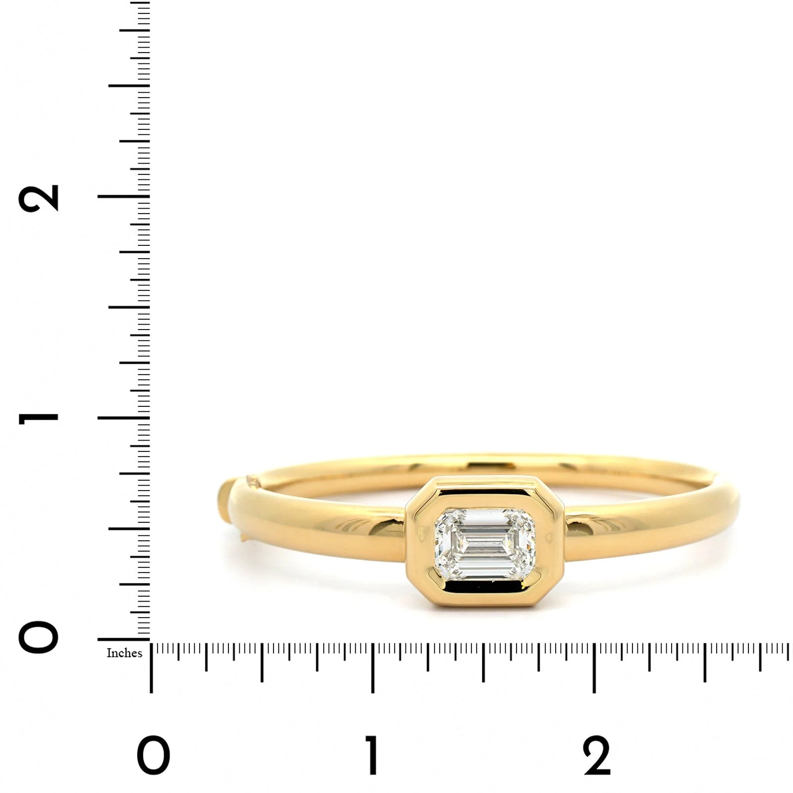 18K Yellow Gold Bezel Set Emerald Diamond Bangle Bracelet - Image 3