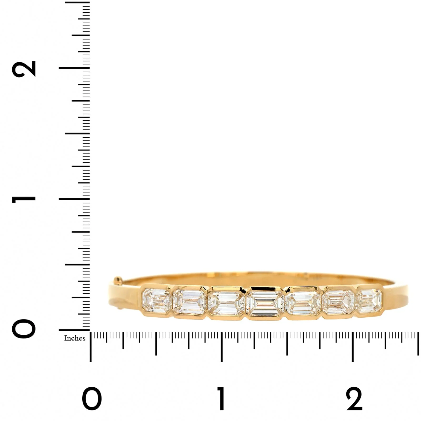 18K Yellow Gold Semi Bezel Set Emerald Cut Diamond Bangle Bracelet - Image 3