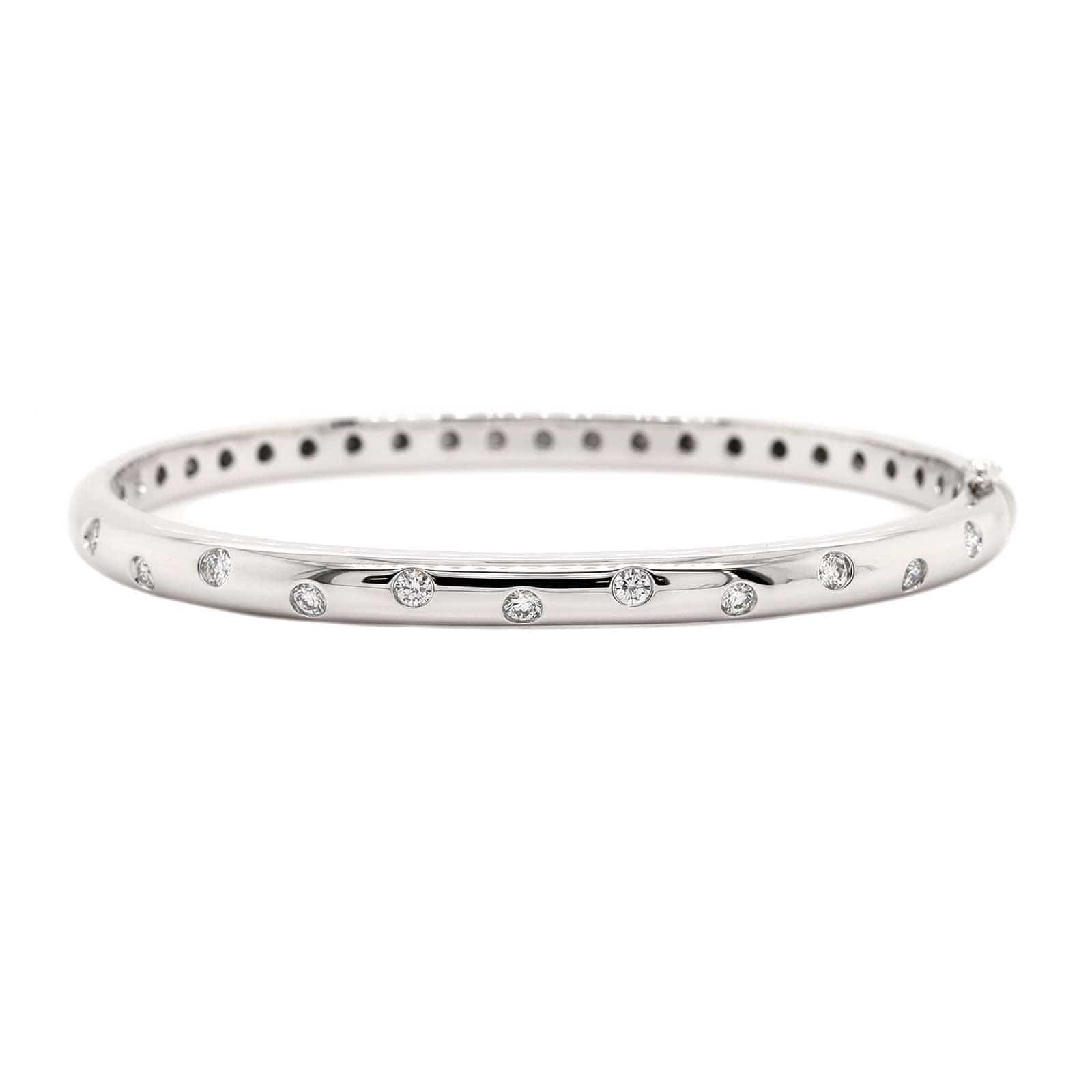14K White Gold Burnished Set Round Diamond Bangle