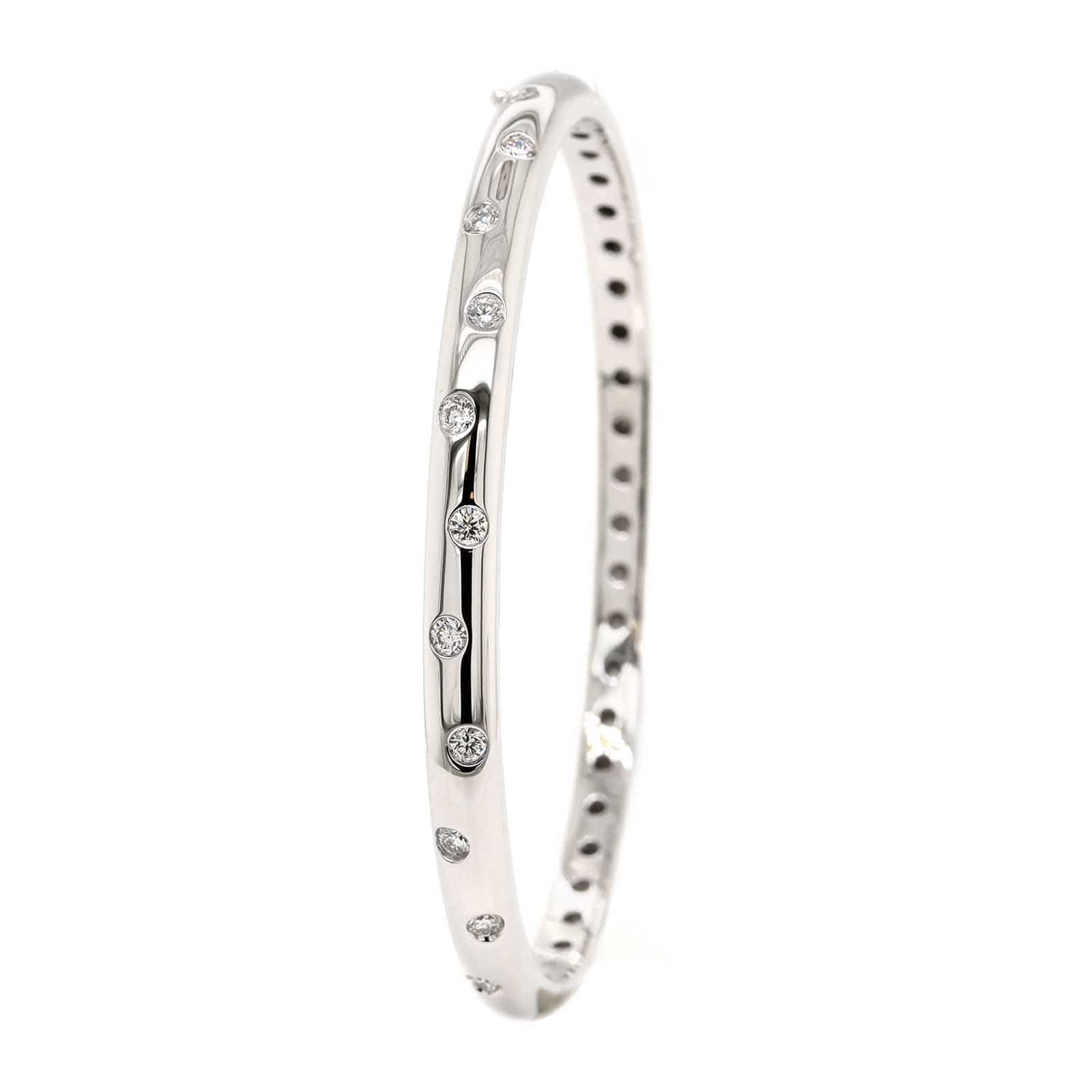 14K White Gold Burnished Set Round Diamond Bangle - Image 2