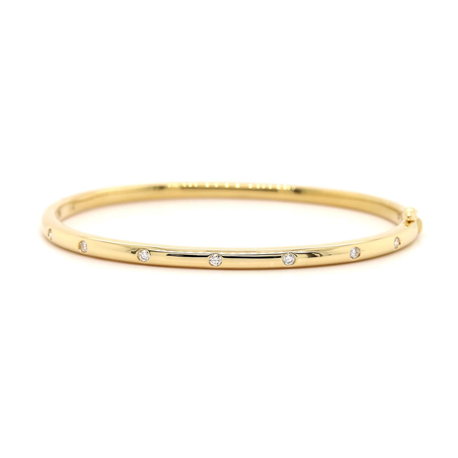 14K Yellow Gold Burnished Set Round Diamond Bangle - Image 4