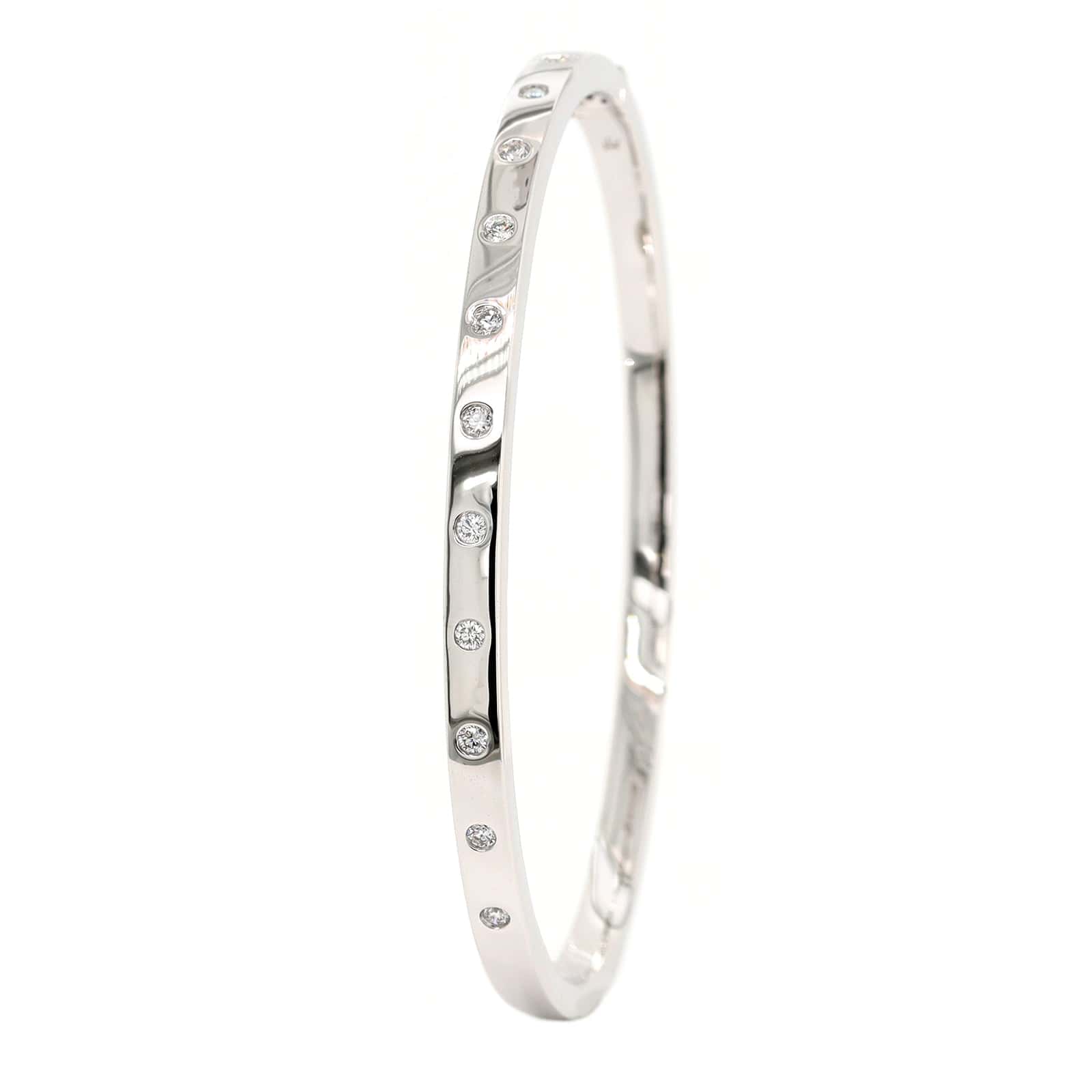 14K White Gold Burnished Set Round Diamond Bangle - Image 2