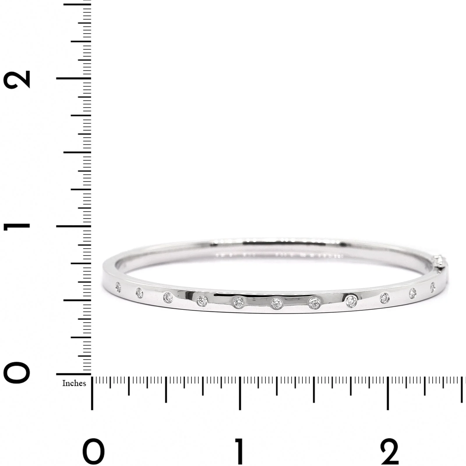 14K White Gold Burnished Set Round Diamond Bangle - Image 3