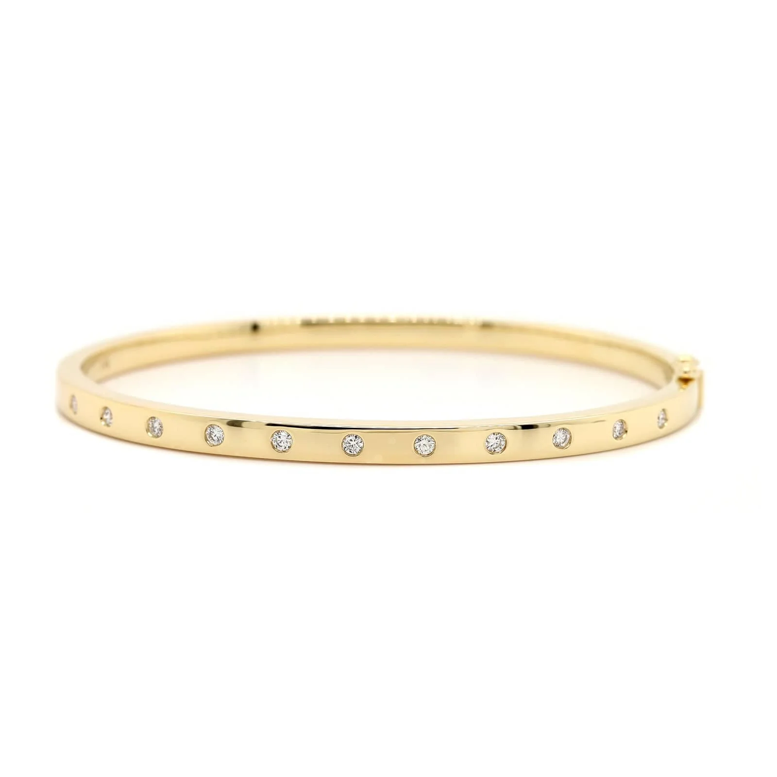 14K Yellow Gold Burnished Set Round Diamond Bangle