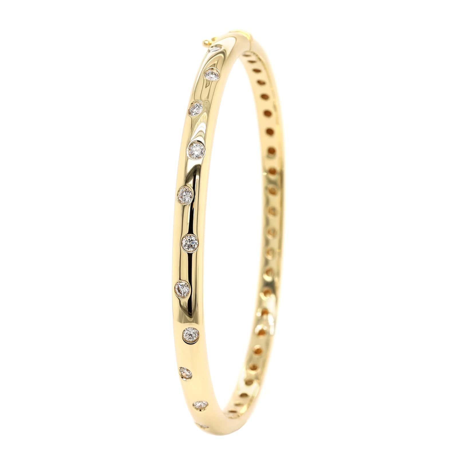 14K Yellow Gold Burnished Set Round Diamond Bangle - Image 2